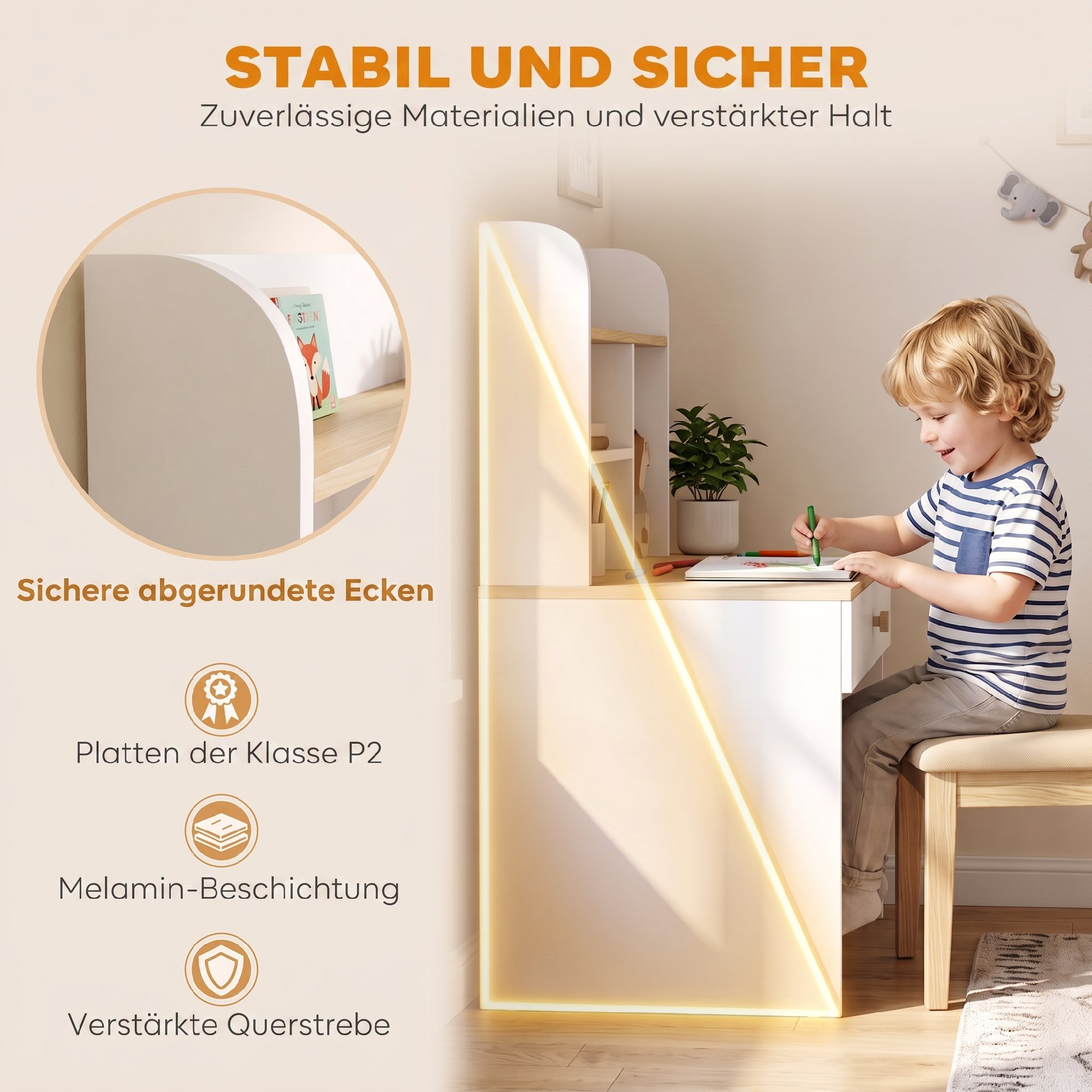 Kinderschreibtisch Kinder Schreibtisch mit Schublade Bücherregal Stauraum für Kinder 3-8 Jahre, 80 x 50 x 100 cm Weiß