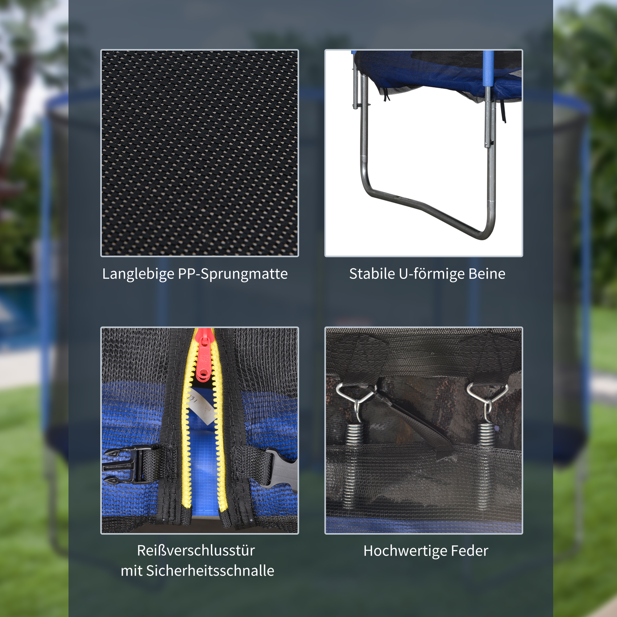 Trampolin mit Sicherheitsnetz Gartentrampolin für Innen- und Außenbereich Fitnesstrampolin für Jugendliche und Erwachsene Stahl Blau+Schwarz bis 113,6 kg Ø305 x 248H cm