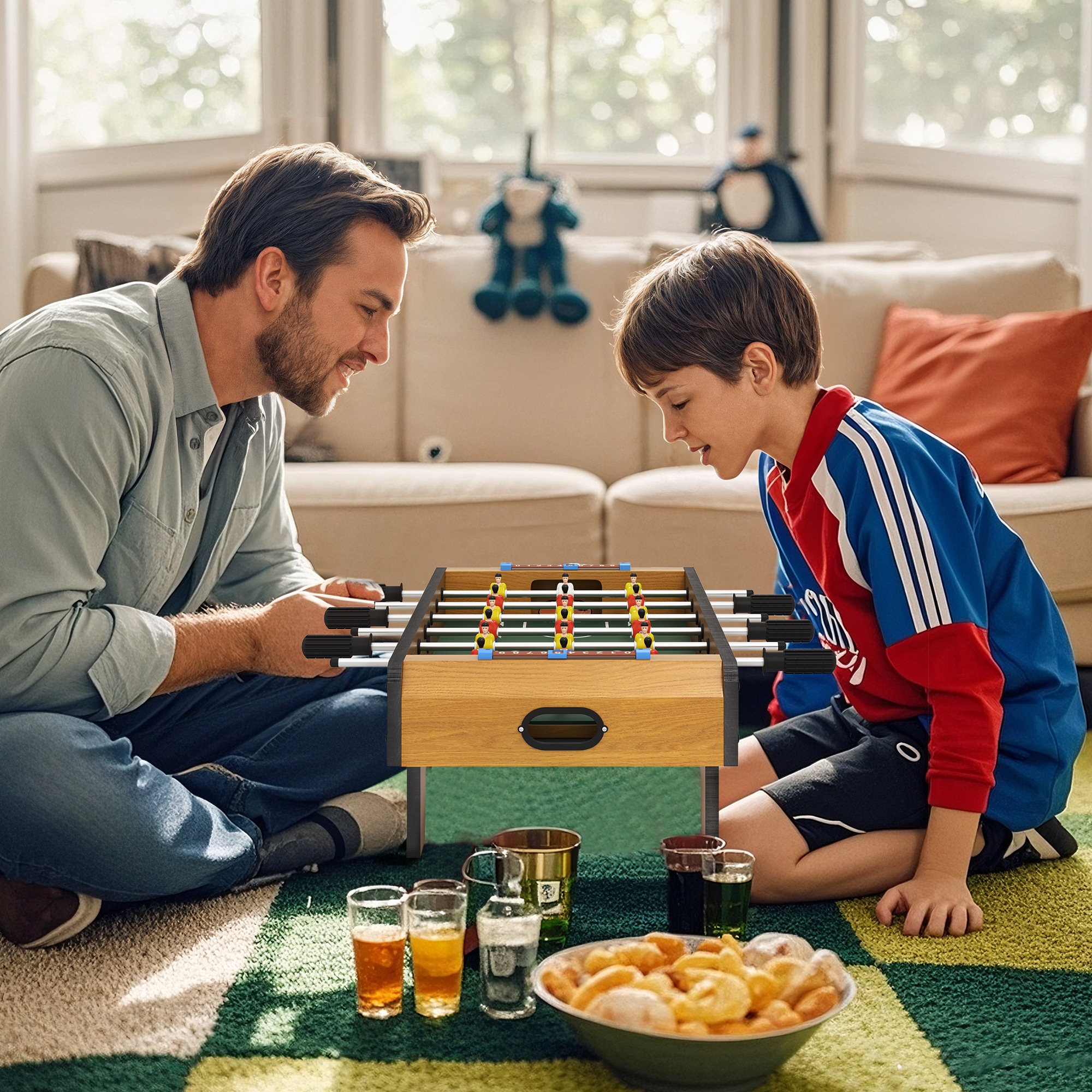 Tischfußball-Set, Kicker-Tisch, kompakte Holzstruktur, 2 Bälle, Scoreboards, Braun