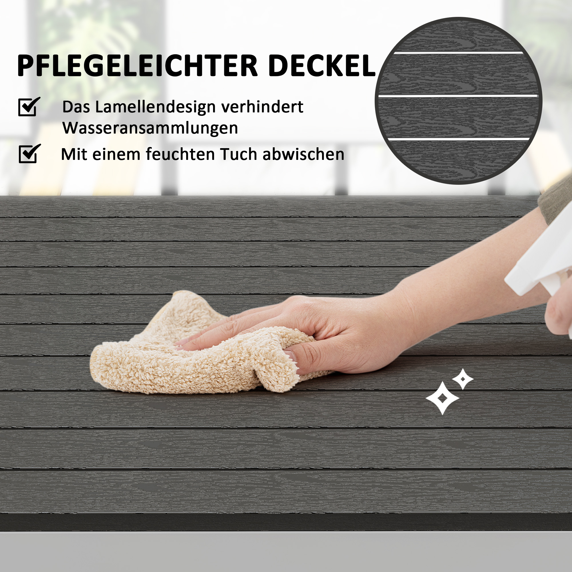 Gartentisch Aluminium 120x70 cm Wetterfest Balkontisch mit Holzoptik, für 4-6 Personen Schwarz