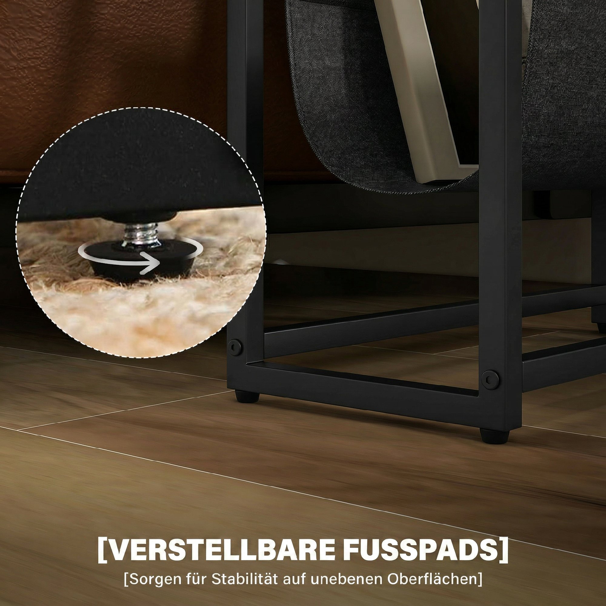 Beistelltisch, Couchtisch mit 3-stufiger Ablage, V-förmigem Magazinhalter 43 x 18 x 56 cm, Rustikal Braun