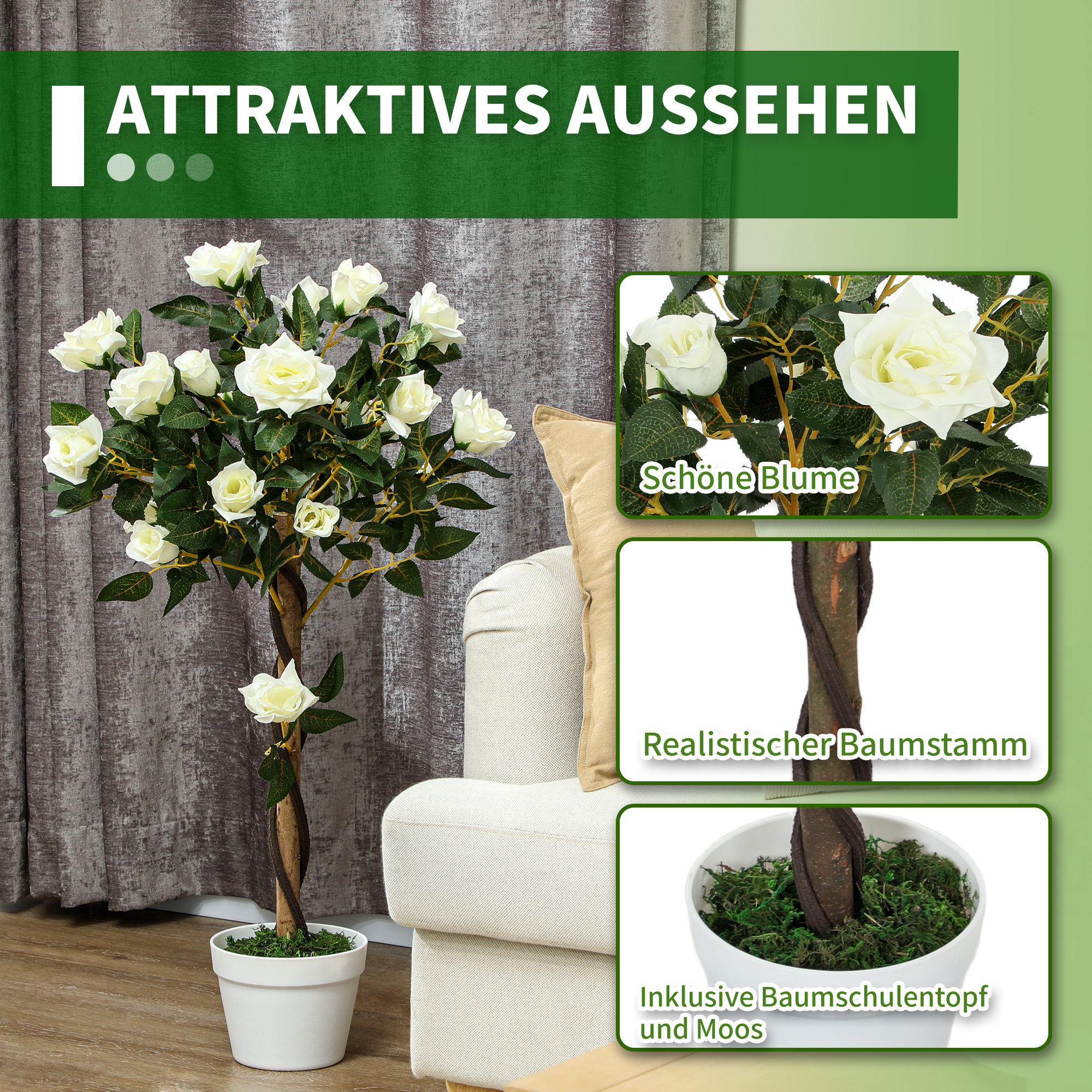 Kunstbaum, Künstliche Pflanze im Zementtopf, Kunstpflanze