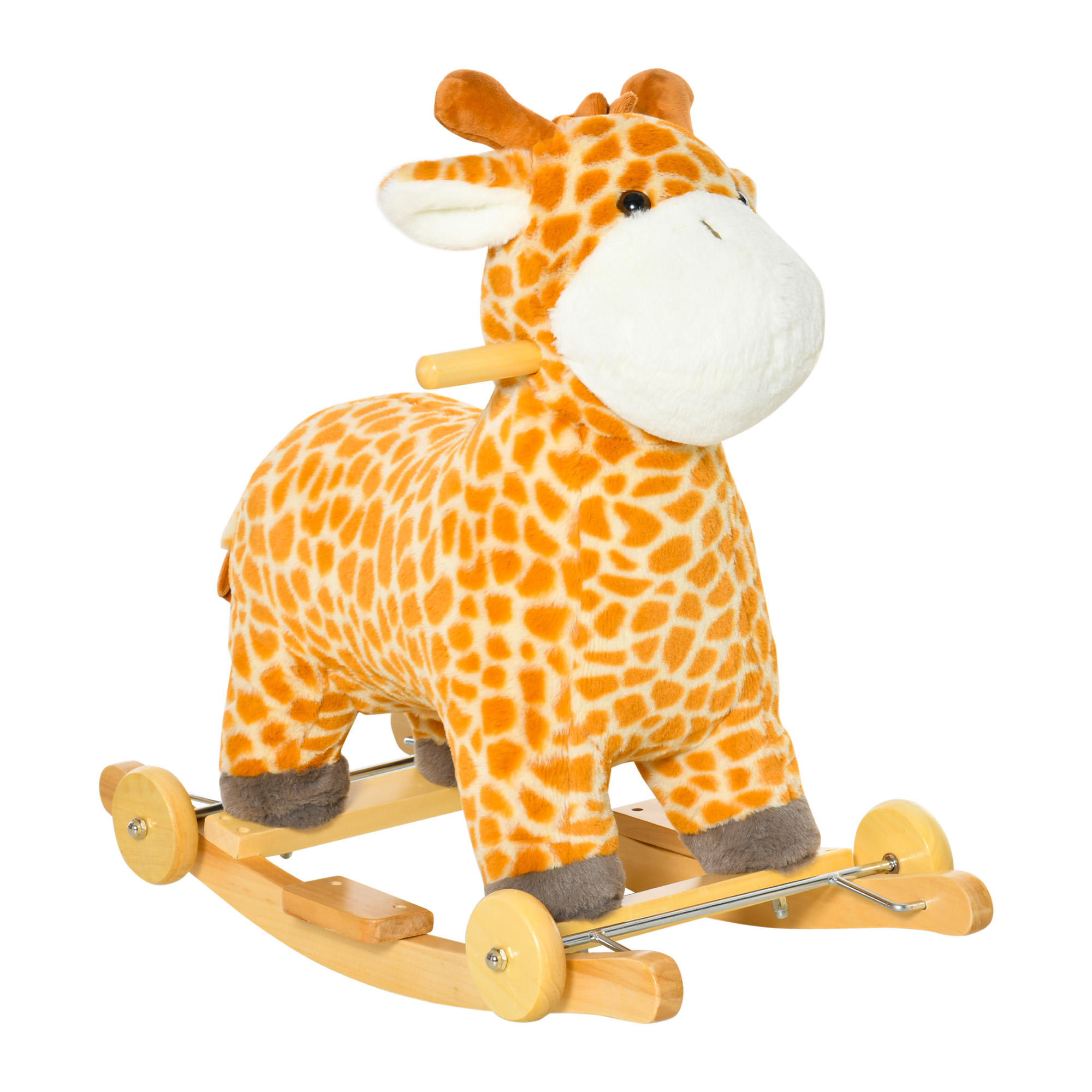 Schaukeltier Giraffen mit Sound Effekt, Räder, Haltegriffen Plüsch Baby Schaukelspielzeug Schaukel Schaukelsitz für Kleinkinder 3-6 Monate
