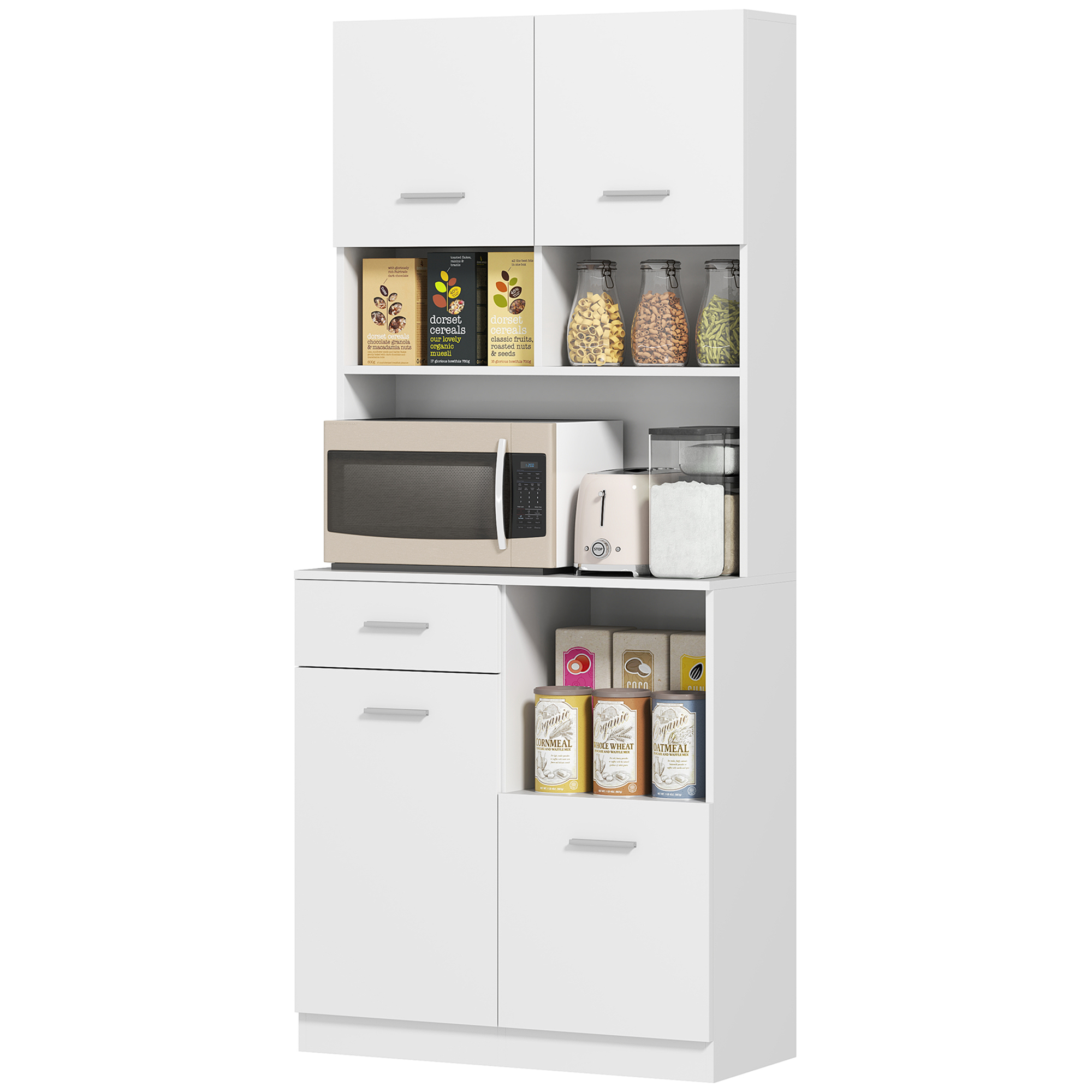 Küchenschrank, Buffet mit Schublade, Soft-Close Türen, 80 x 35 x 180 cm, Weiß