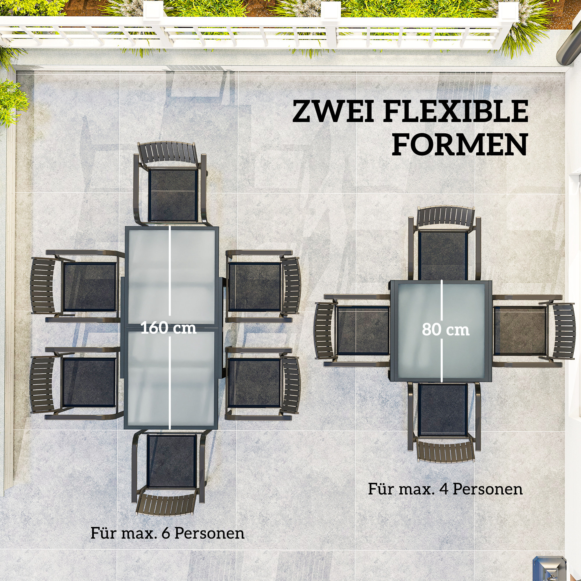 Gartentisch ausziehbar Outdoortisch Erweiterbarer Buffettisch, wetterbeständig, 160 cm × 80 cm × 75 cm, Schwarz