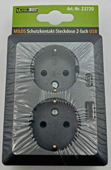 MILOS Schutzkontakt-Steckdose 2-fach / 250V~/ 16A, 1x UP, USB A+C/PD, anthrazit