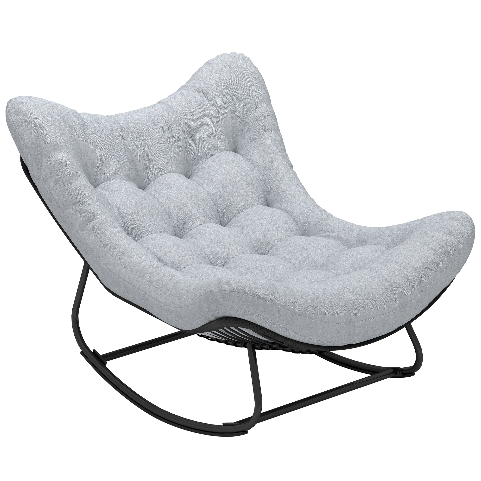 Rattan Schaukelstuhl Gartenbank mit Stahlrahmen Kissen 98 x 111 x 74 cm Grau