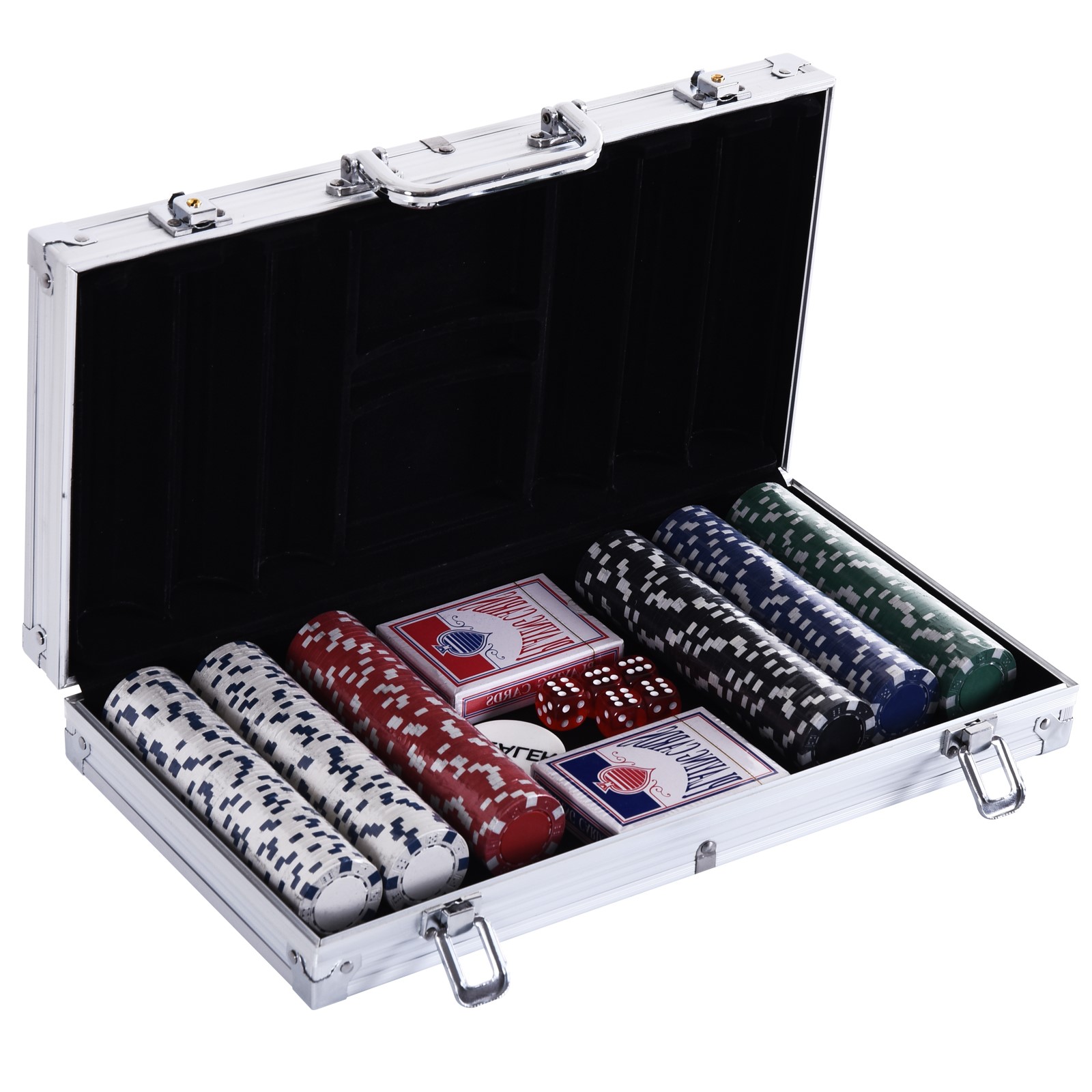 Pokerkoffer abschließbar Pokerset mit Koffer 300 Chips 5 Würfel 2 Kartendecks Zubehör, Pokerchips Komplett Set Pokerspiel Kartenspiele Aluminiumkoffer für Texas Hold'em, Blackjack