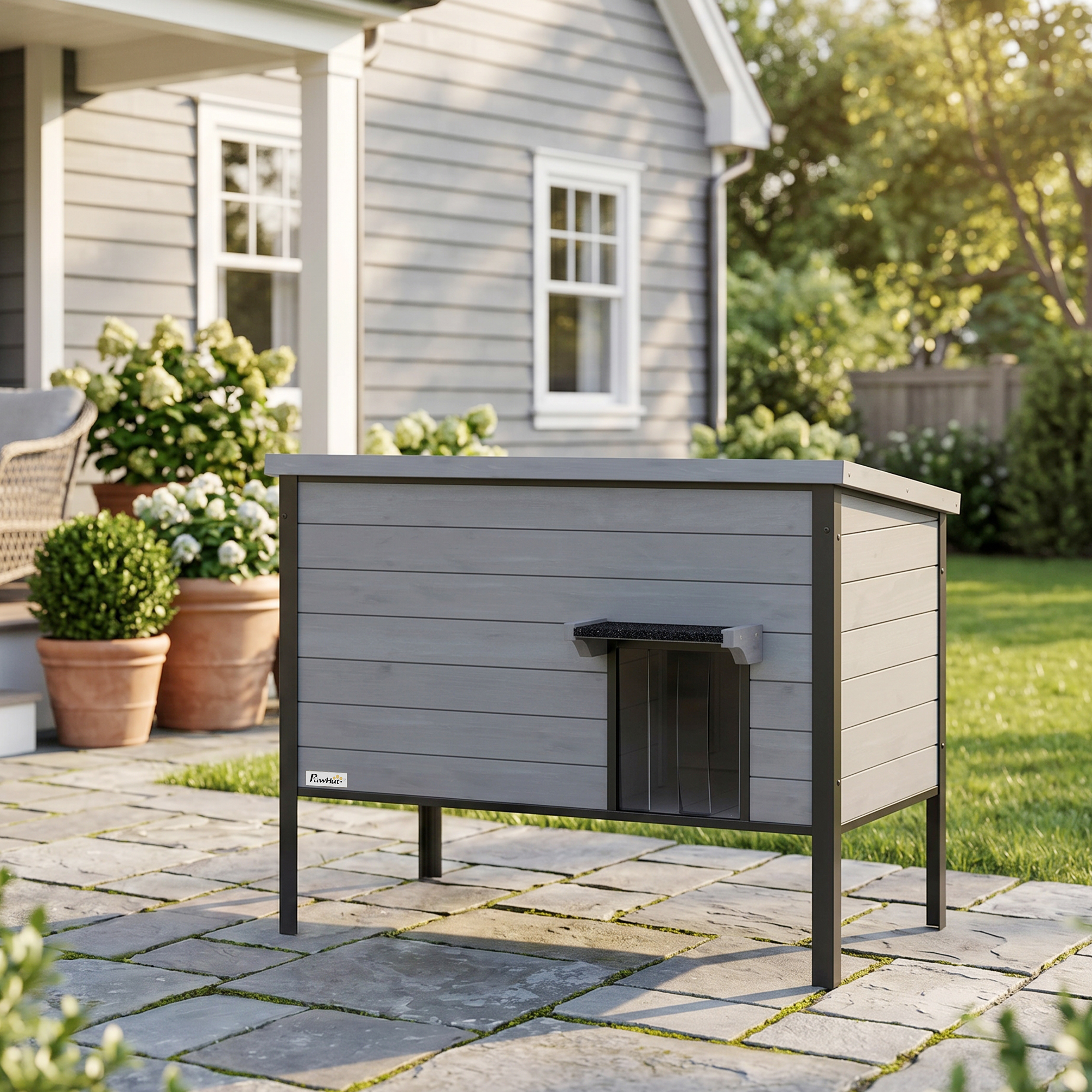 Wetterfest Katzenhaus mit aufklappbarem Dach herausnehmbarem Boden Eingang für 1-2 Katzen bis 12 kg 85x55x70 cm Hellgrau