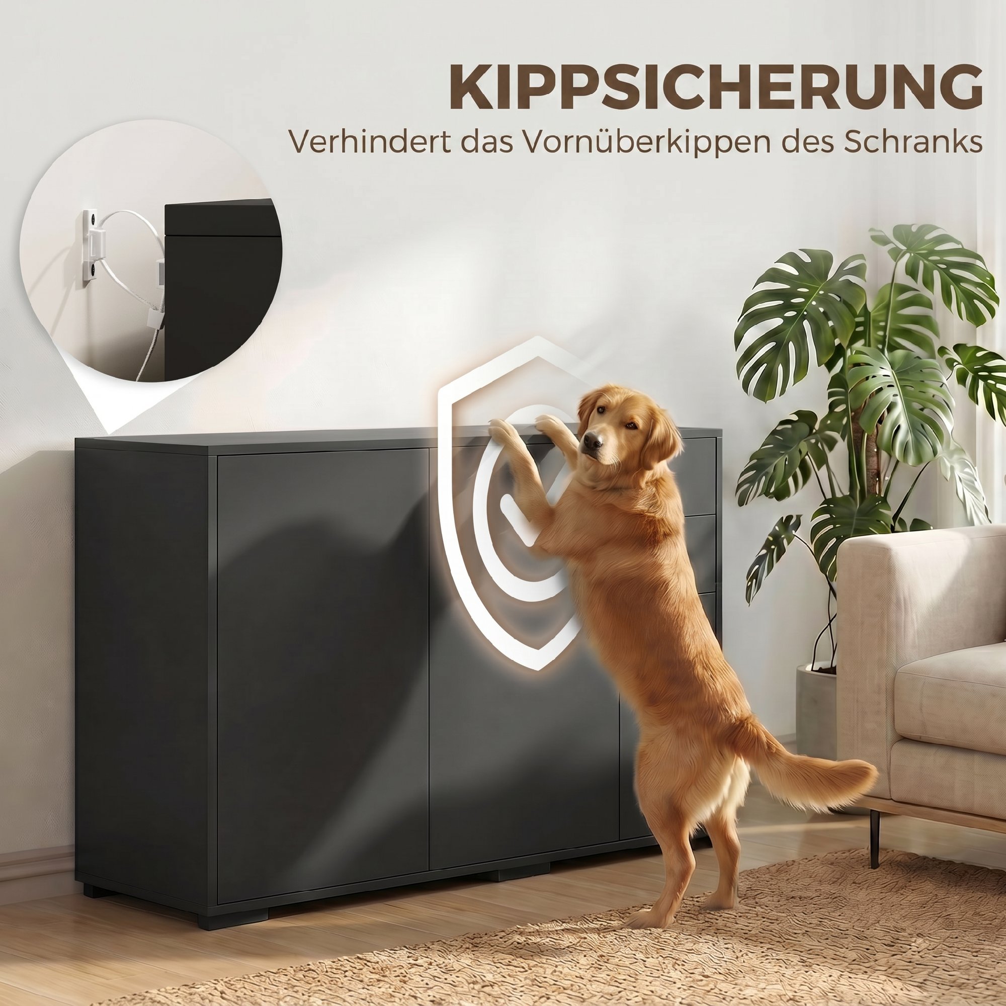 Sideboard Kommode Anrichte, 2 Schubladen, Push-Click, 117 cm x 36 cm x 74 cm, Schwarz