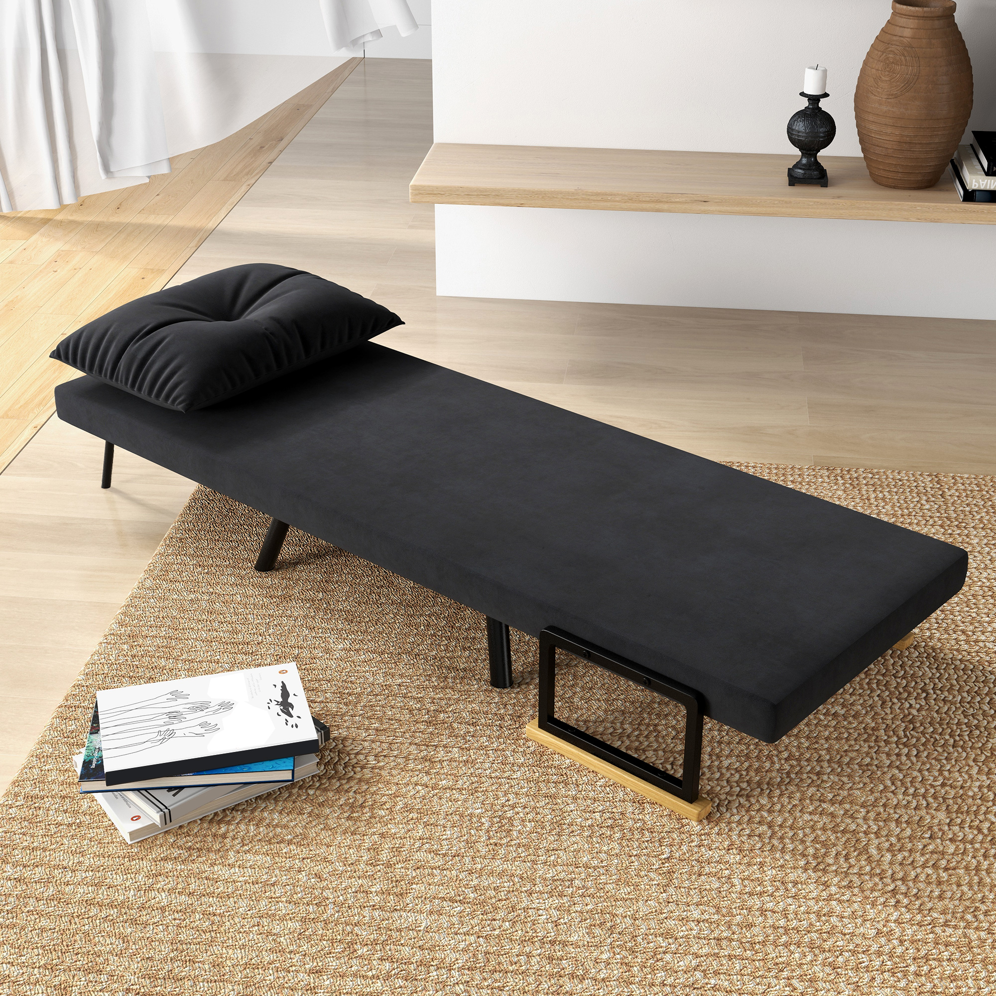 Relaxsessel im Skandidesign, Liegesessel, Lesesessel. ink. Kissen mit Knopfhefung, Schwarz