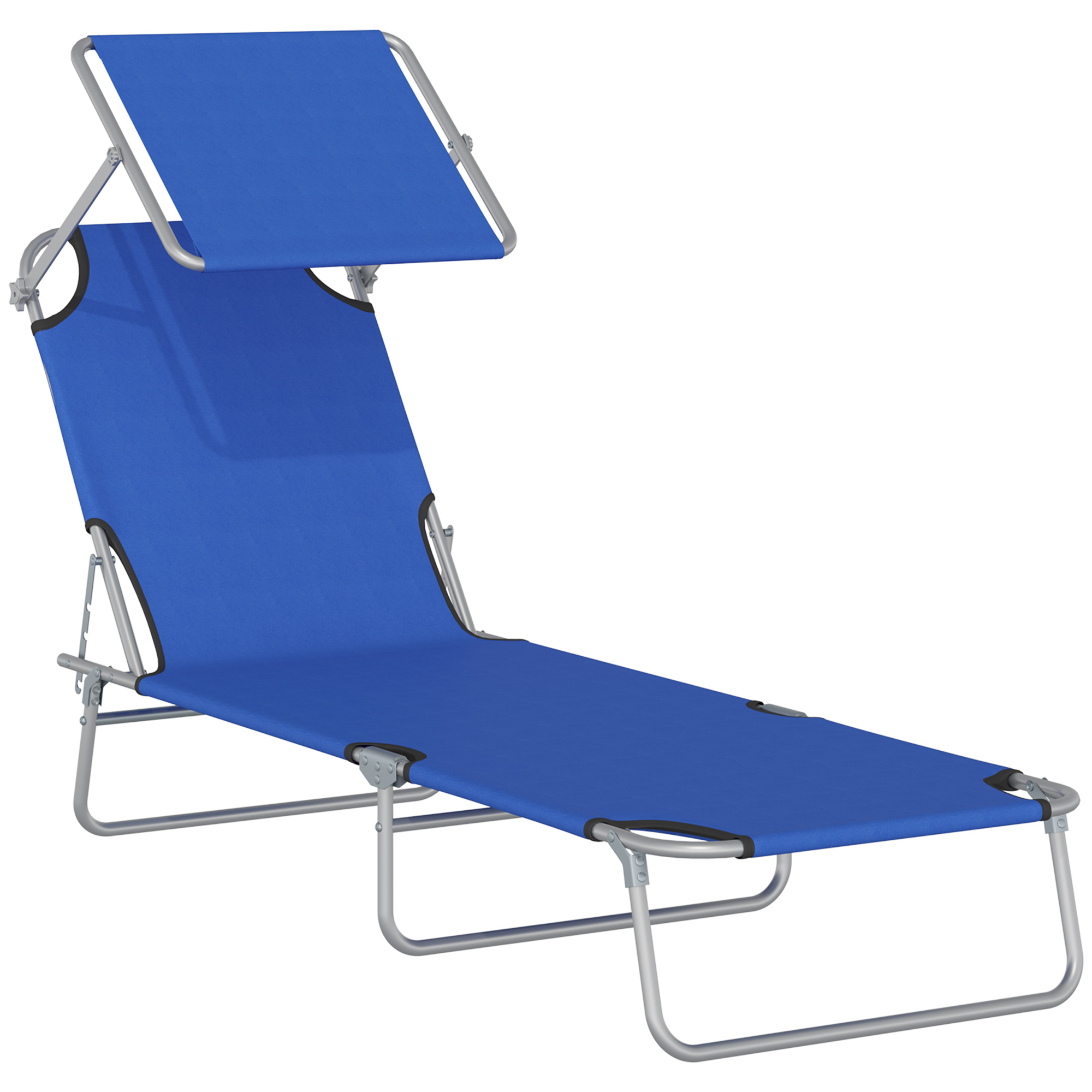 Sonnenliege mit Sonnenschutz, klappbar, verstellbare Rückenlehne, Metallrahmen, 187 x 58 x 36 cm, Blau
