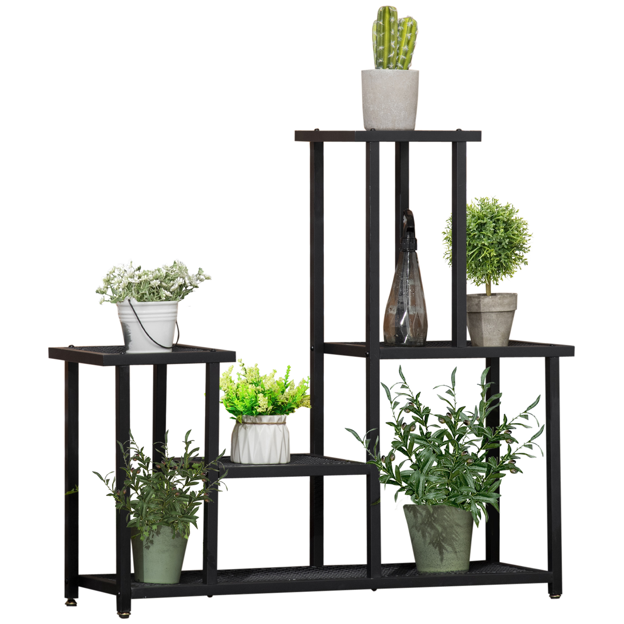 Pflanzenregal mit 4 Regalen, wetterbeständig, Blumentreppe, 91 cm x 25 cm x 83 cm, Schwarz Pflanzenregal mit 4 Regalen, wetterbeständig, Blumentreppe, 91 cm x 25 cm x 83 cm, Schwarz