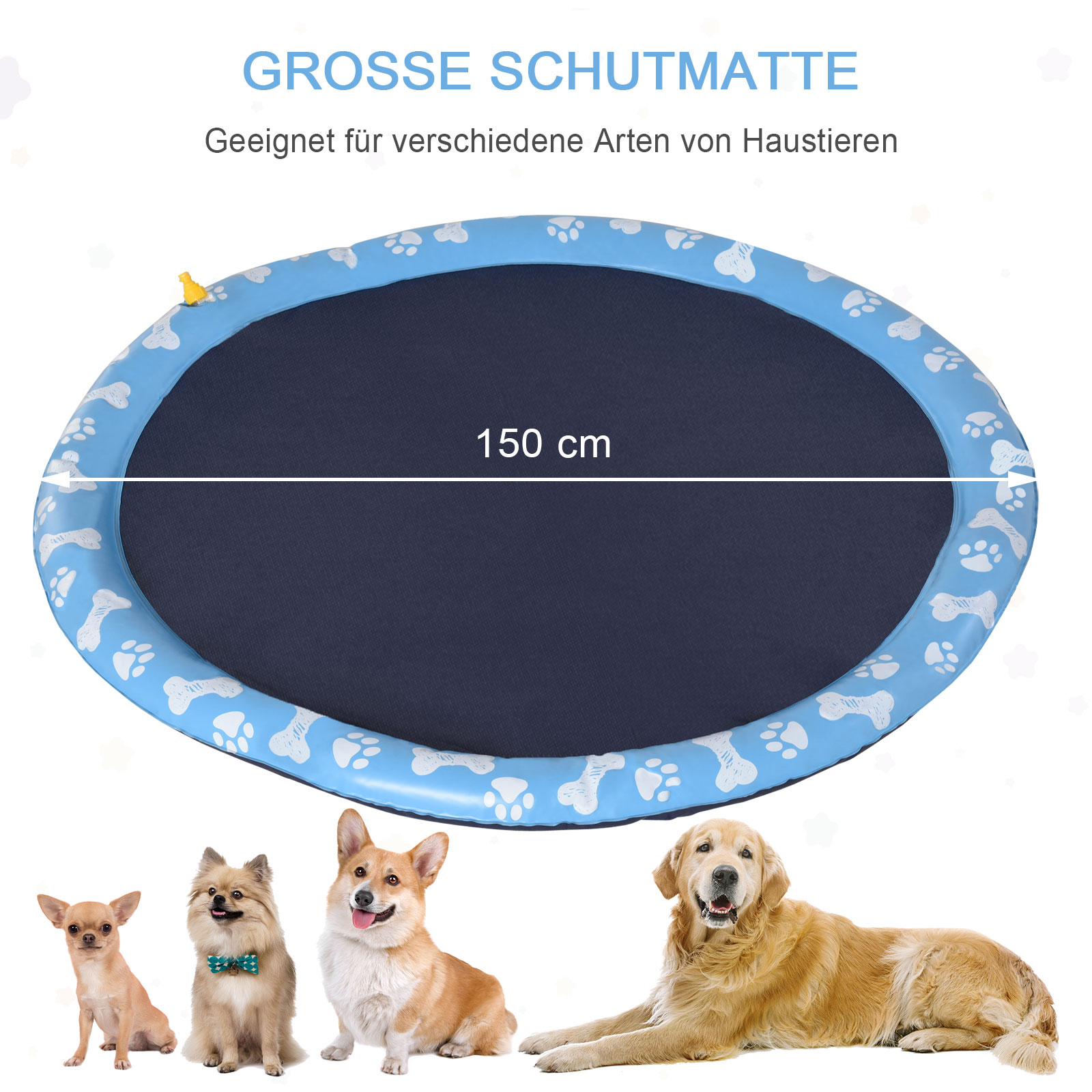 Hundepool, Planschbecken, mit Wasserdüse, rund, rutschfest, blau, Ø150 cm