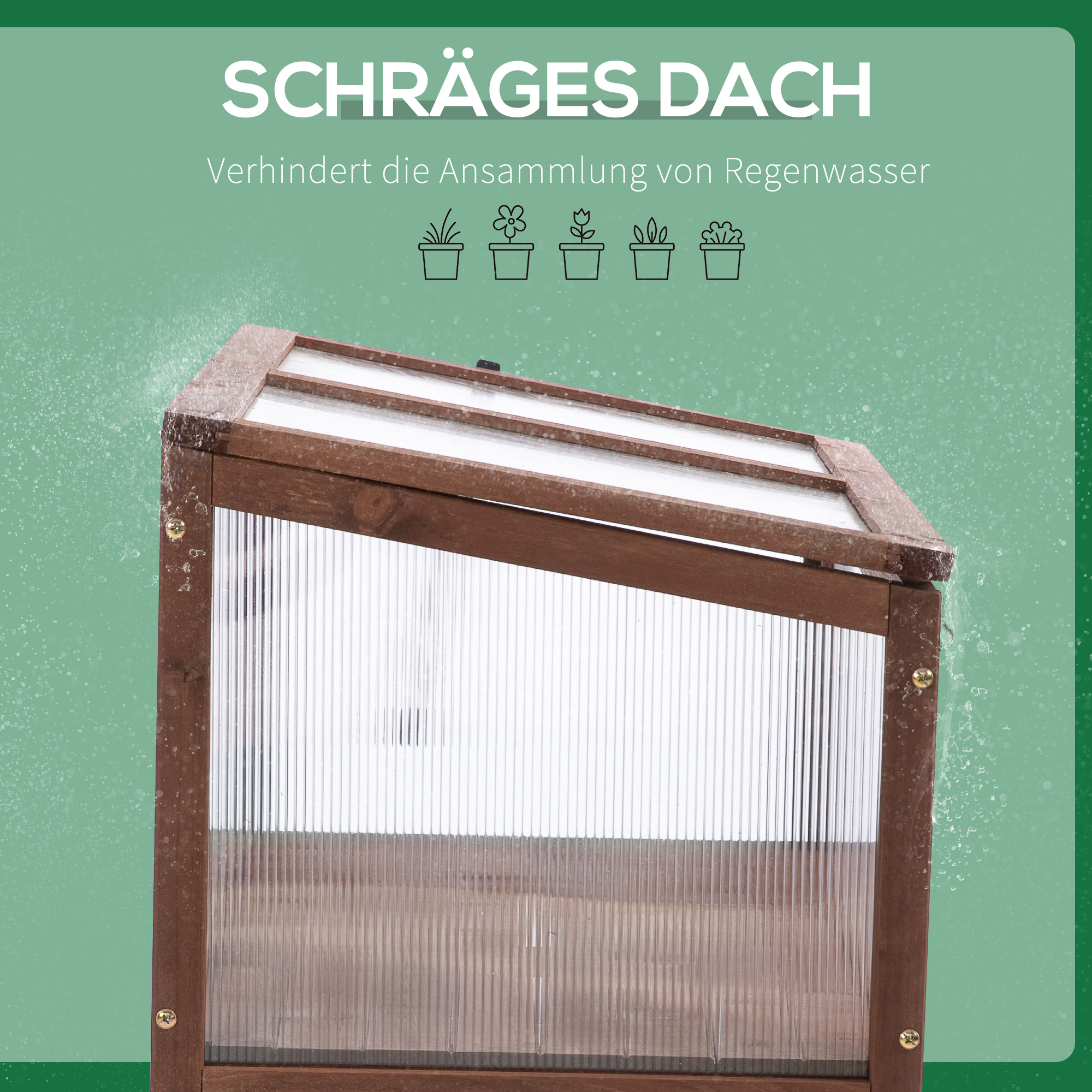 Hochbeet aus Holz Frühbeet 90 x 50 x 93 cm Gewächstisch mit Abdeckung wetterfes Kräuterbeet Pflanzkasten für Garten, Balkon und Terrasse Braun