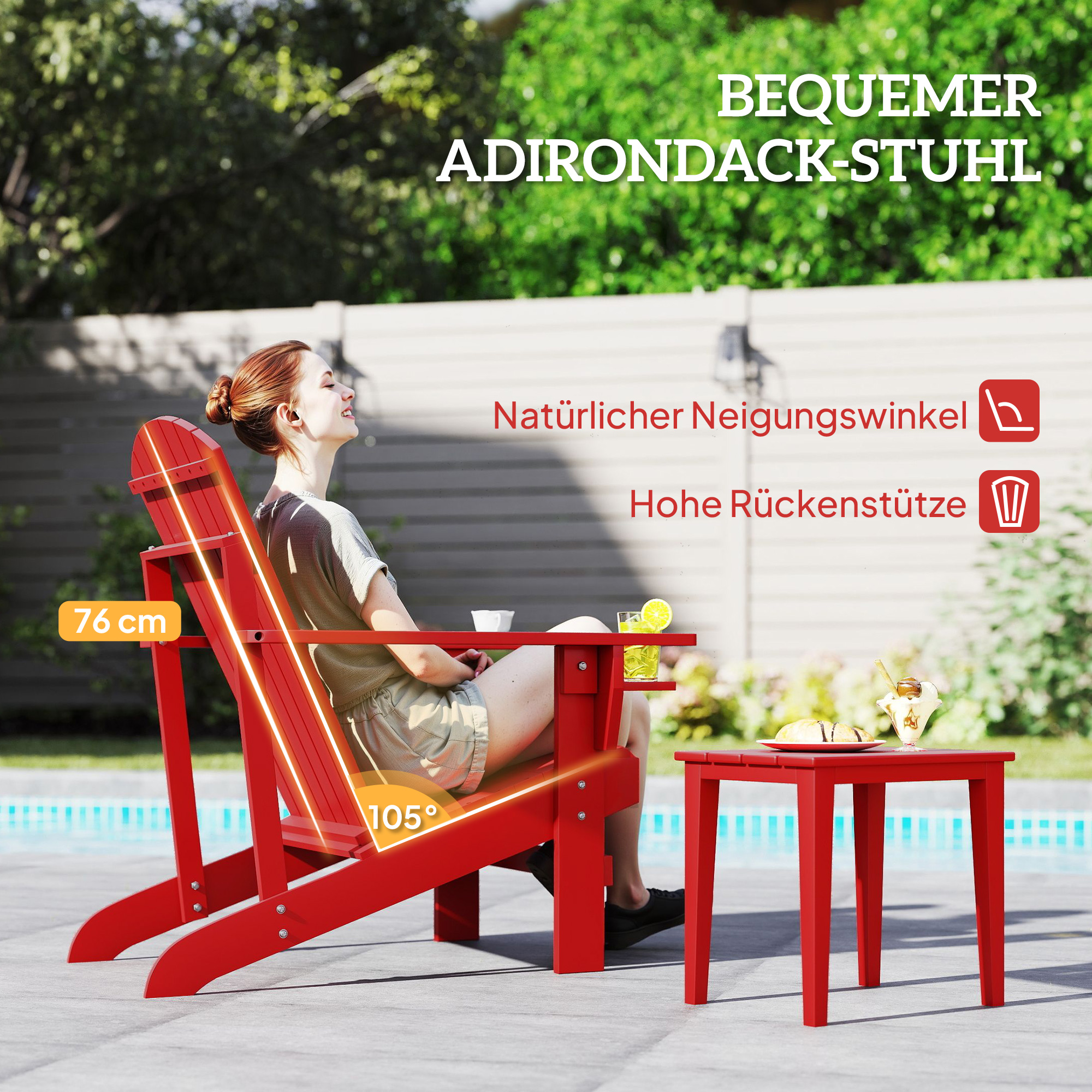 Andirondack Gartenstuhl Gartensessel Outdoor-Sessel, 72 cm x 97 cm x 92 cm, Rot