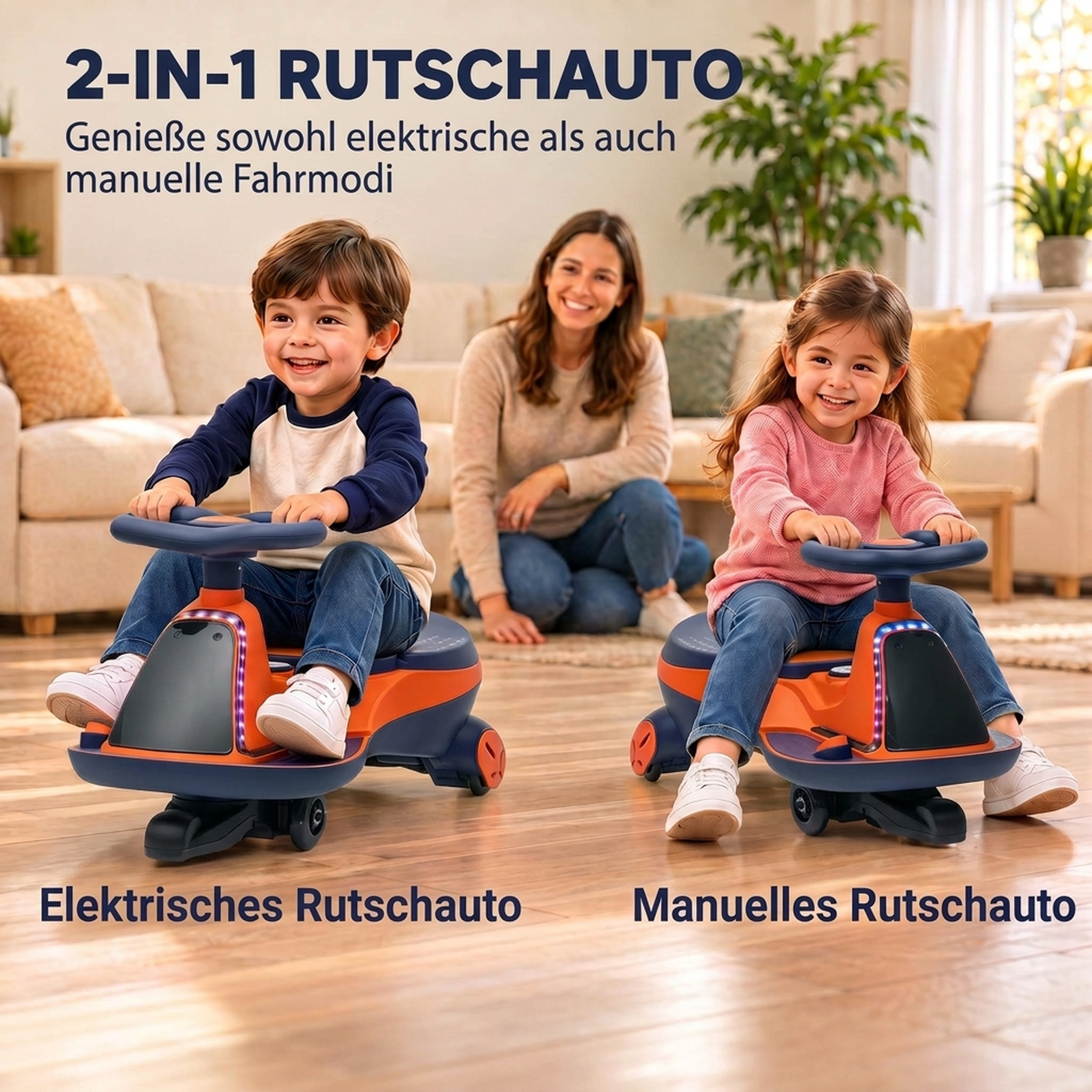 Kinder Elektroauto 12V 2-in-1 Elektrisches Rutschauto mit Lithium-Akku 2 Motoren RGB-Licht Pedal Musik 360° Lenkung