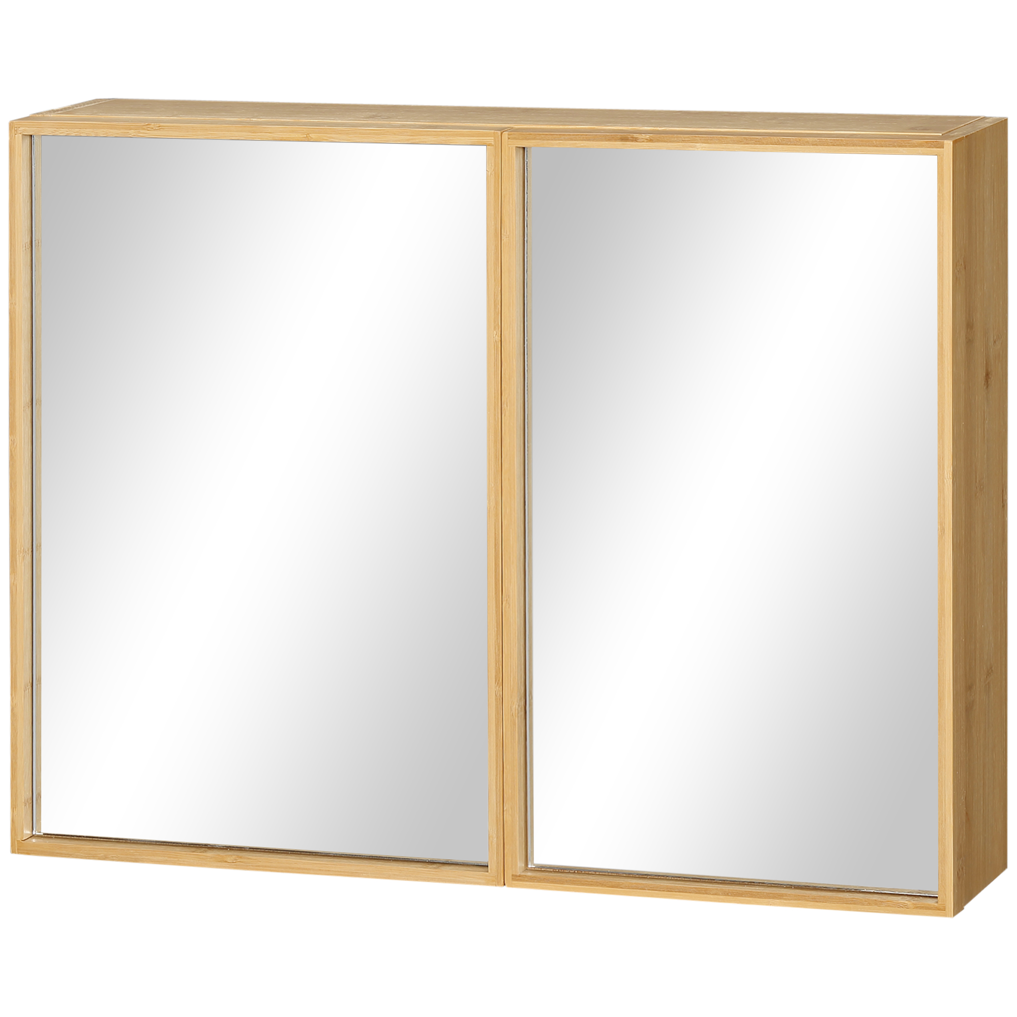 Badschrank mit Spiegeltüren, mehrere Innenfächer, robustes Gehäuse aus Bambusholz, 65,2 x 14 x 50 cm
