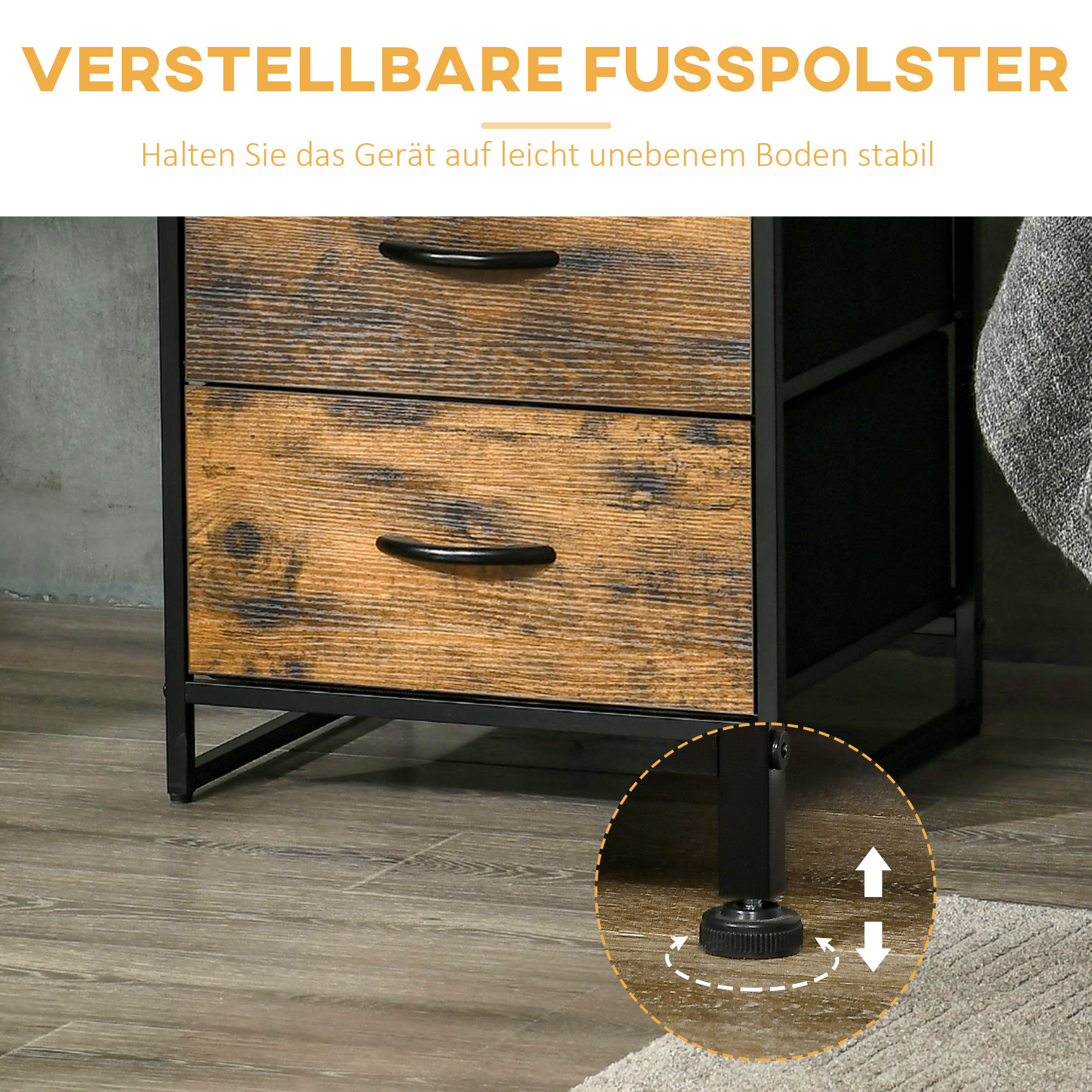 Wohnzimmerschrank, Beistellschrank, Stoffschubladen, MDF, Stahlrahmen, Braun