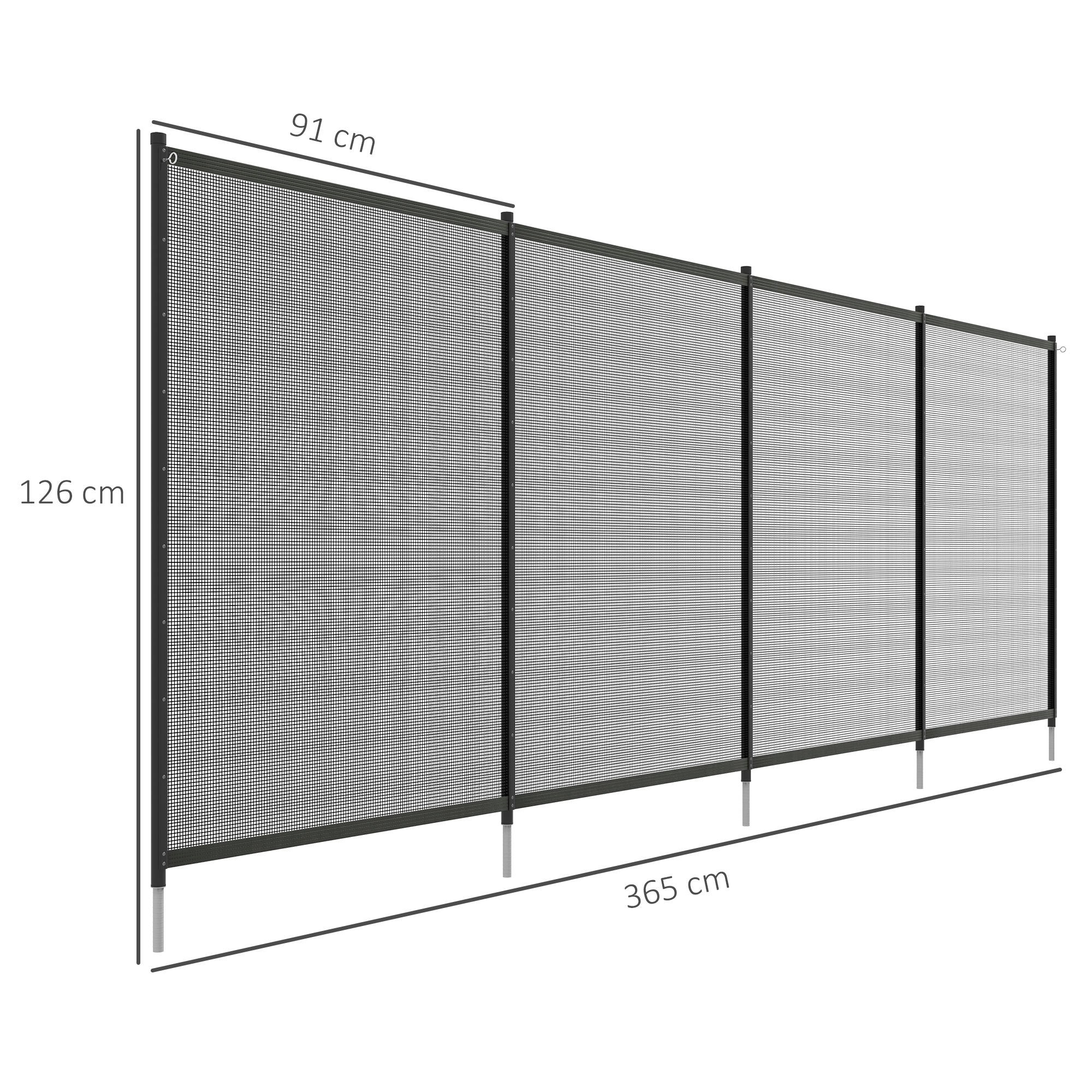 Pool Sicherheitszaun, Poolzaun für Kinder, 4-teilig, Aluminium/Texteline, 365 x 126 cm, Schwarz