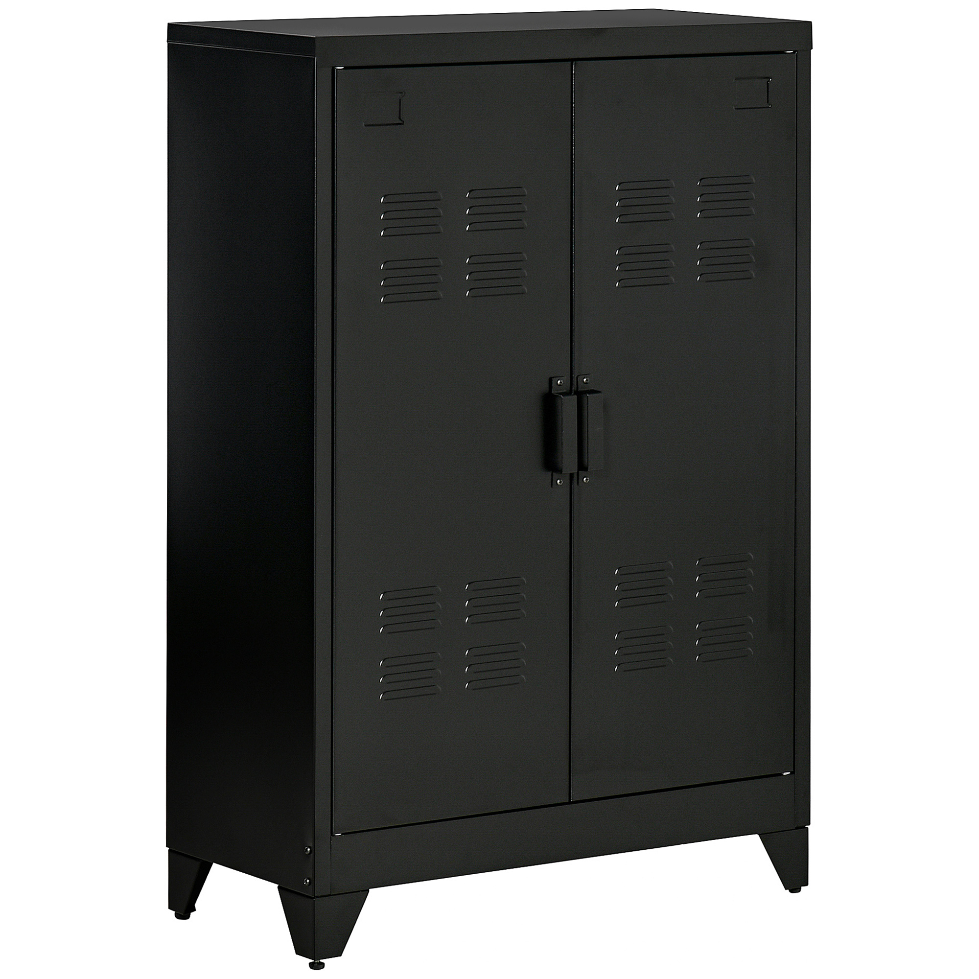 Aktenschrank Metallschrank Mehrzweckschrank mit magnetischer Lamellen-Doppeltür Verstellbarer Einlegeboden Büroschrank Aufbewahrungsschrank für Arbeitszimmer Wohnzimmer 75 x 33 x 110 cm Schwarz