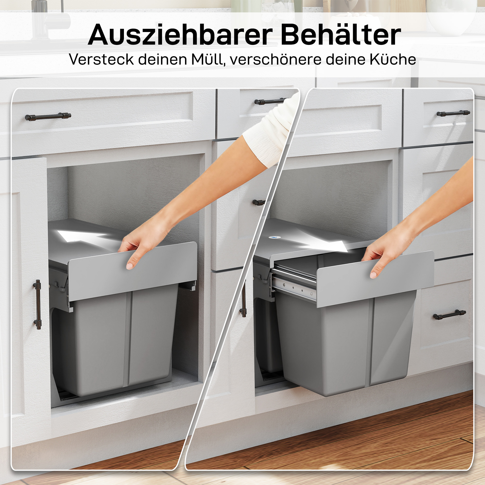 31L Ausziehbarer Abfallbehälter 15L + 8L x 2 mit herausnehmbaren Eimern