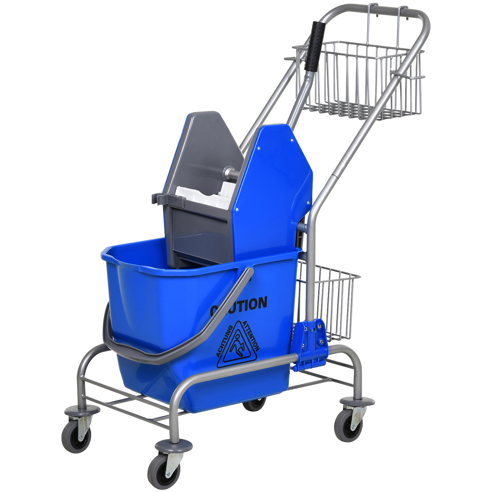 Reinigungseimer, Wischmoppeimer, rollbar, Kunststoff, Metallgriff, Blau Reinigungseimer, Wischmoppeimer, rollbar, Kunststoff, Metallgriff, Blau