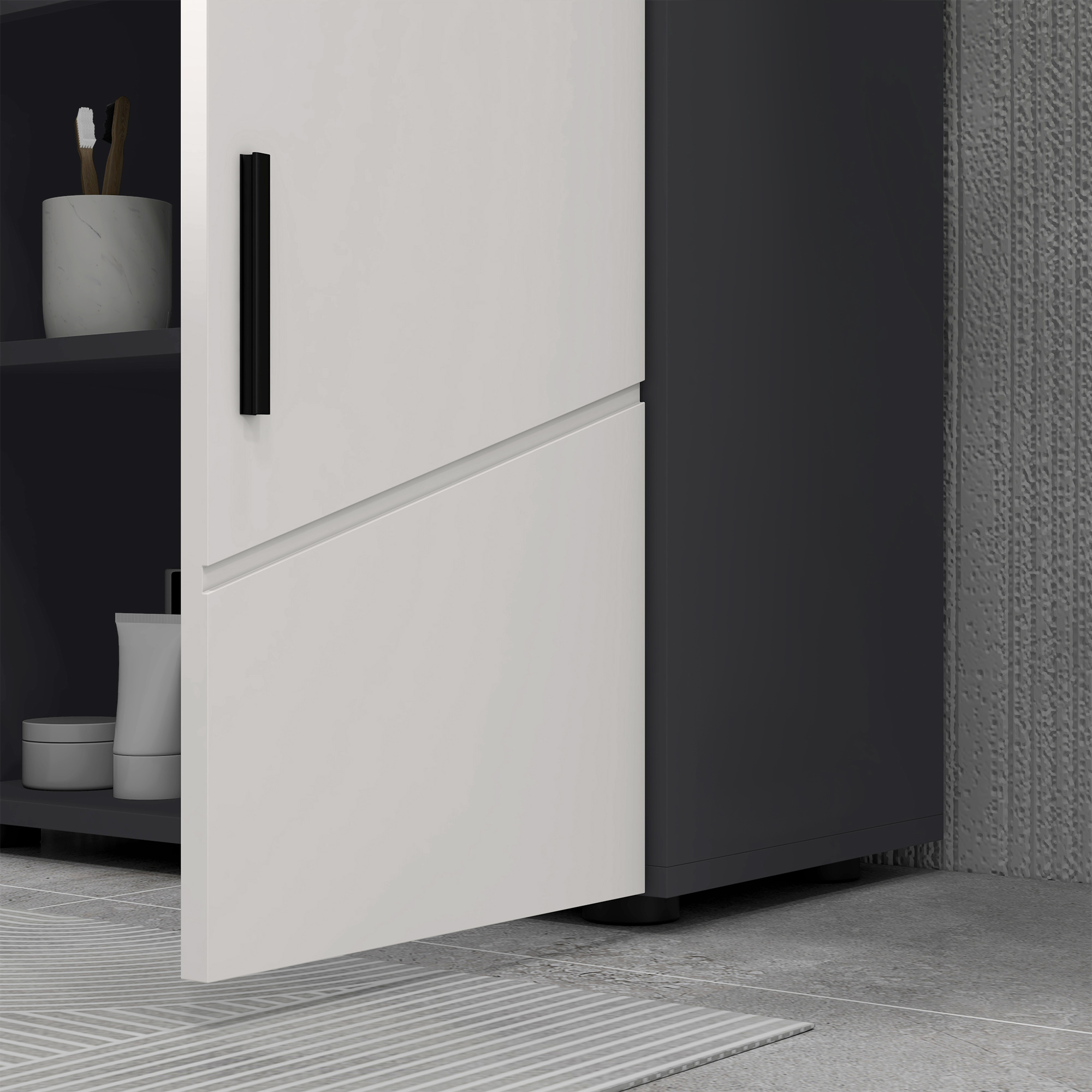 Badezimmerschrank, Badkommode, Waschbecken-Unterschrank, 2 Ebenen, Holz, Hellgrau