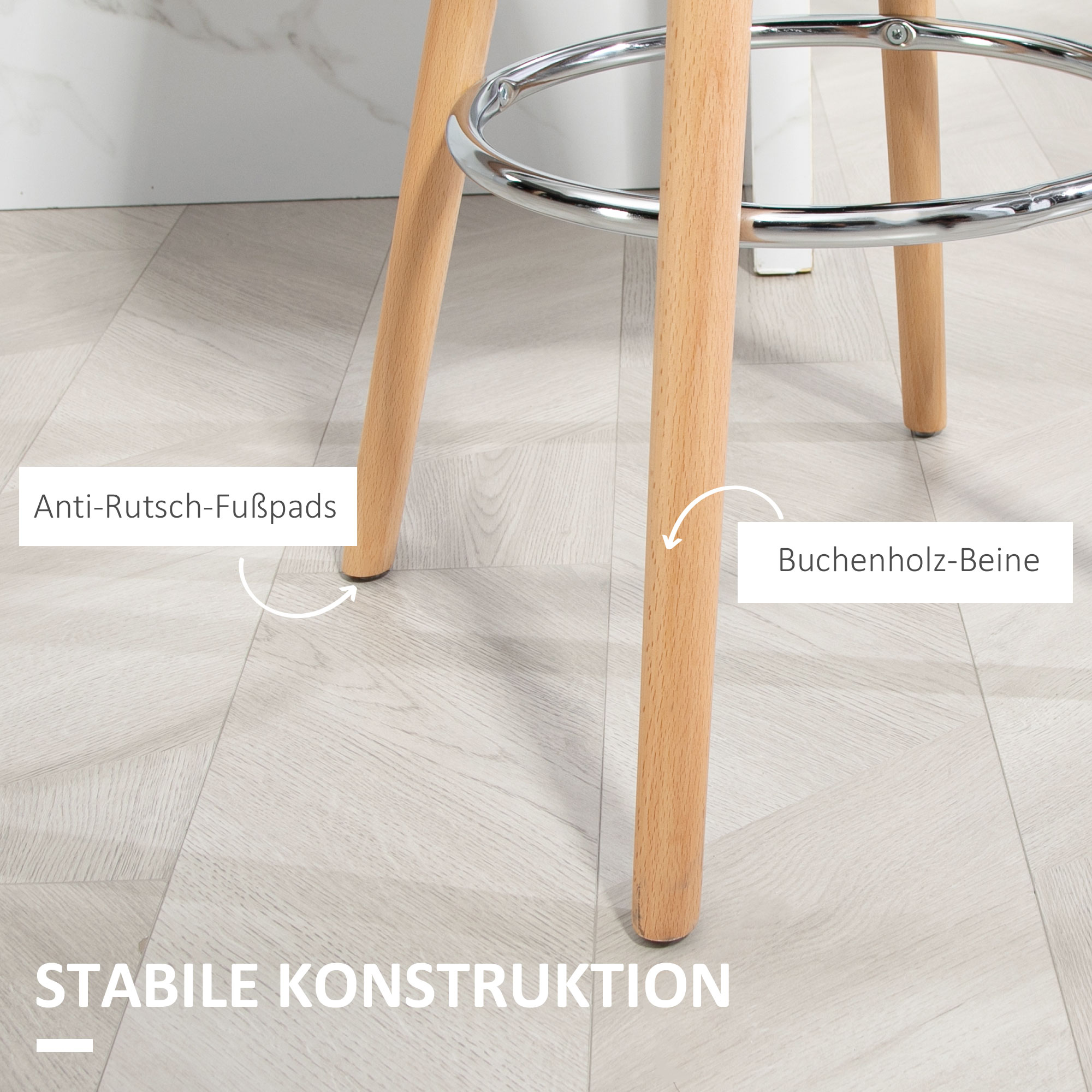 2er-Set Barhocker Barstühle Skandi-Design, Fußtstütze, 43 cm x 43 cm x 91 cm, Natur + Schwarz