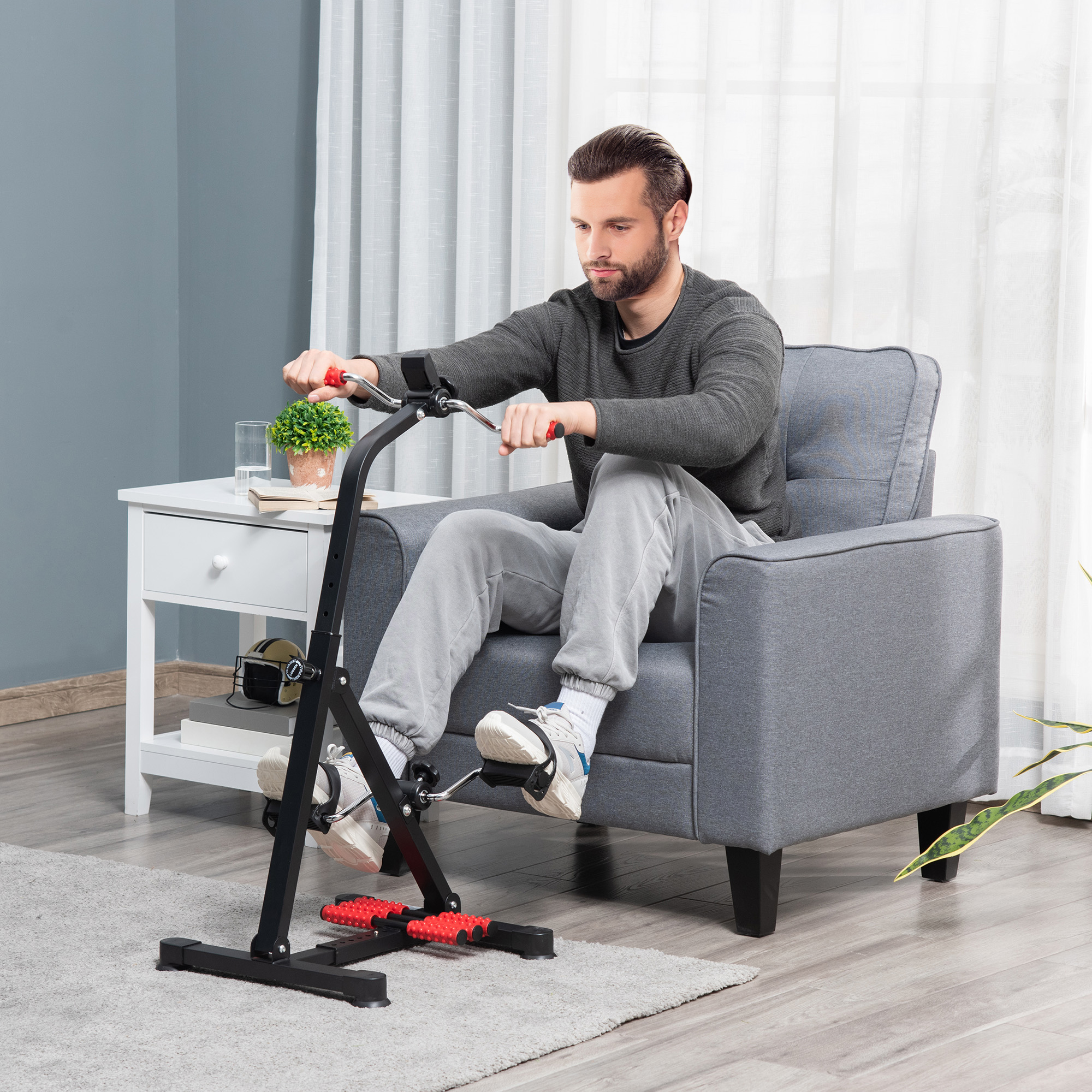 Pedaltrainer für Senioren Höhen- und Längenverstellbar Mini Heimtrainer mit Griff LCD Display Befestigungsband