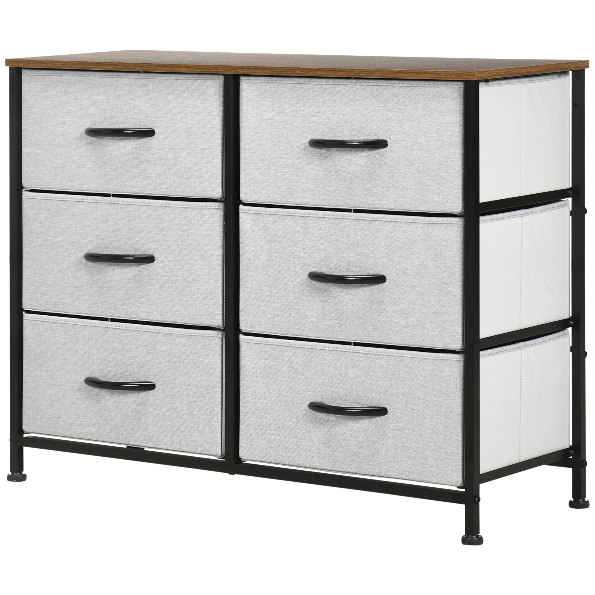 Kommode Sideboard, 6 Schubladen, Stoffschubladen, 80 cm x 30 cm x 62,5 cm, Braun + Schwarz + Grau