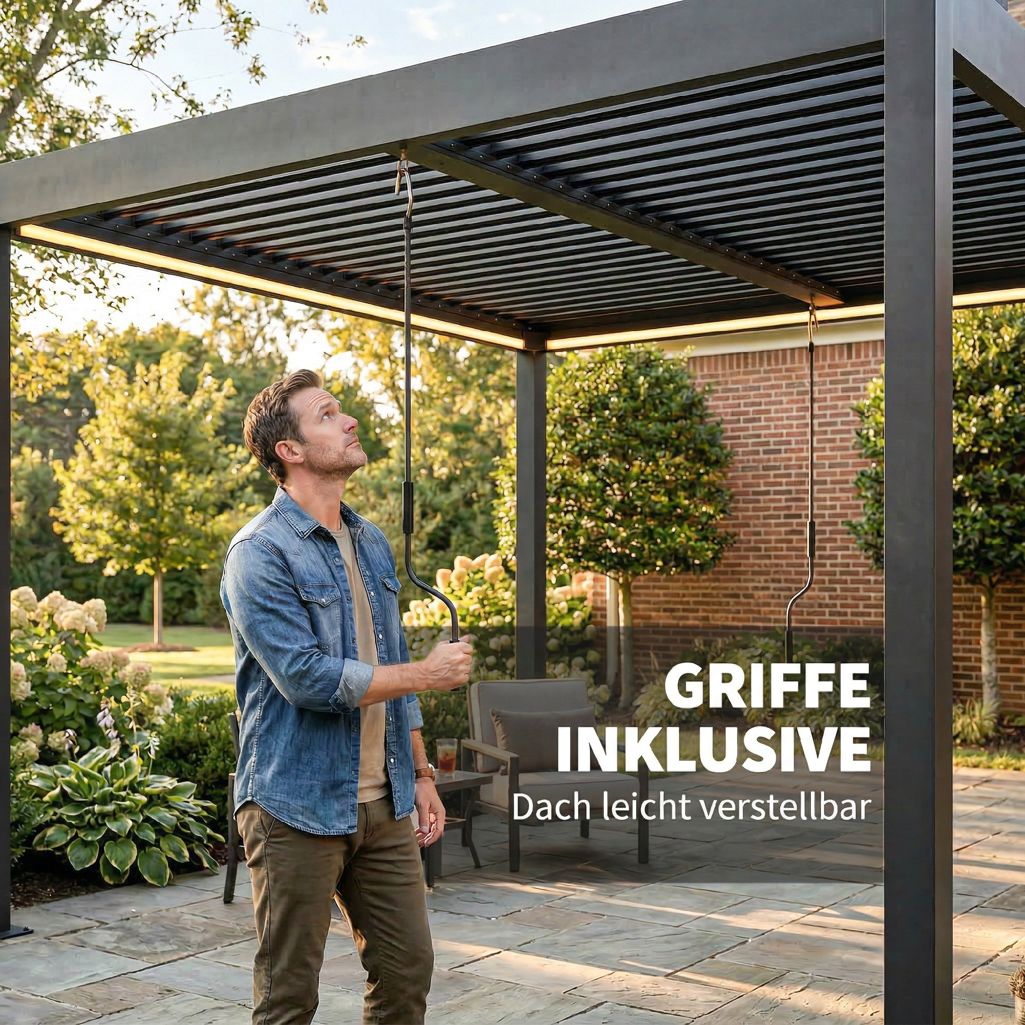 Pergola 3x3 m Aluminium Terrassenüberdachung mit LED-Beleuchtung Fernbedienung verstellbar Lamellendach