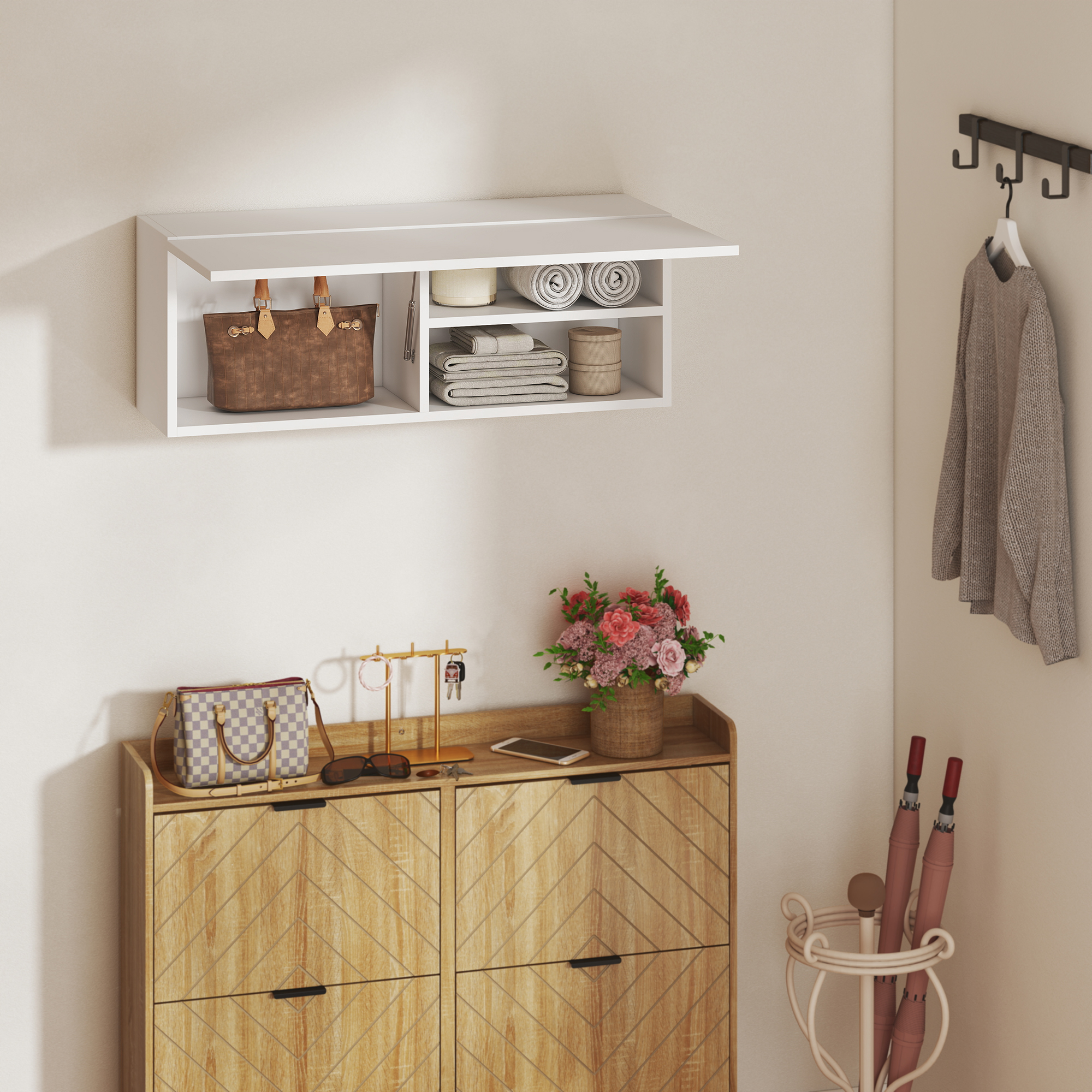 Badezimmerschrank Hängeschrank Wandschrank mit nach oben klappbarer Tür, Gasdruckfeder Einlegeboden 80 x 25 x 30 cm Weiß