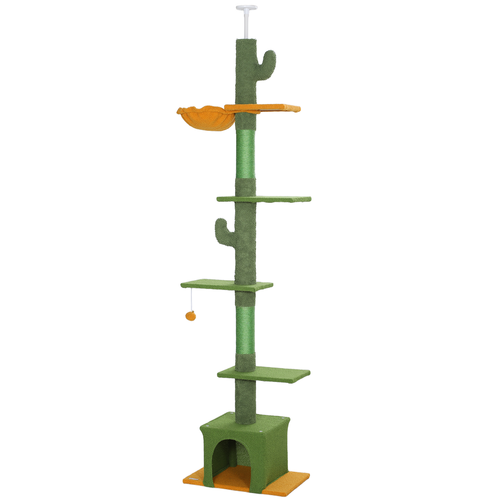 höhenverstellbarer Kratzbaum 230-275 cm, platzsparend, Spielzentrum mit Hängematte, Grün höhenverstellbarer Kratzbaum 230-275 cm, platzsparend, Spielzentrum mit Hängematte, Grün