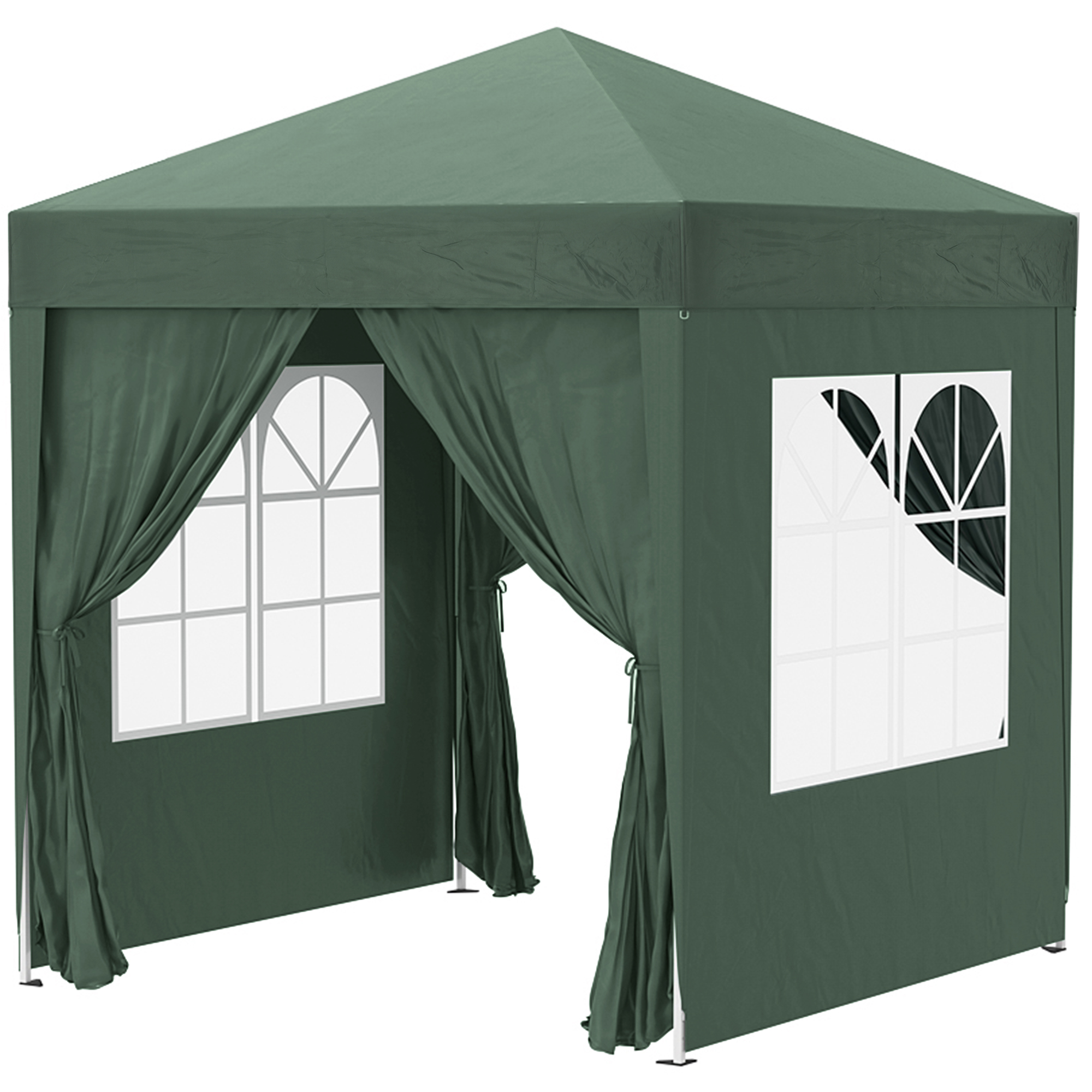 Faltpavillon, Bierzelt, 4 abnehmbare Seitenwände, 2 Fenster, Metallrahmen, 2 x 2m, Dunkelgrün