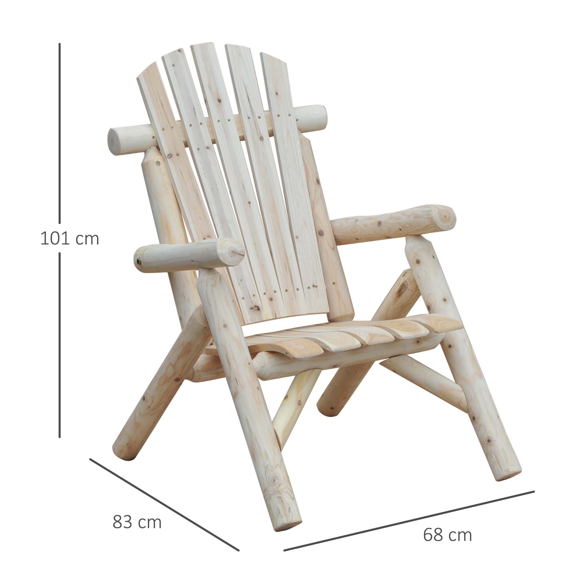 Adirondack Gartenstuhl Gartensessel Holzstuhl Hochlehner mit Armlehne Tannenholz Natur 83 x 68 x 101 cm