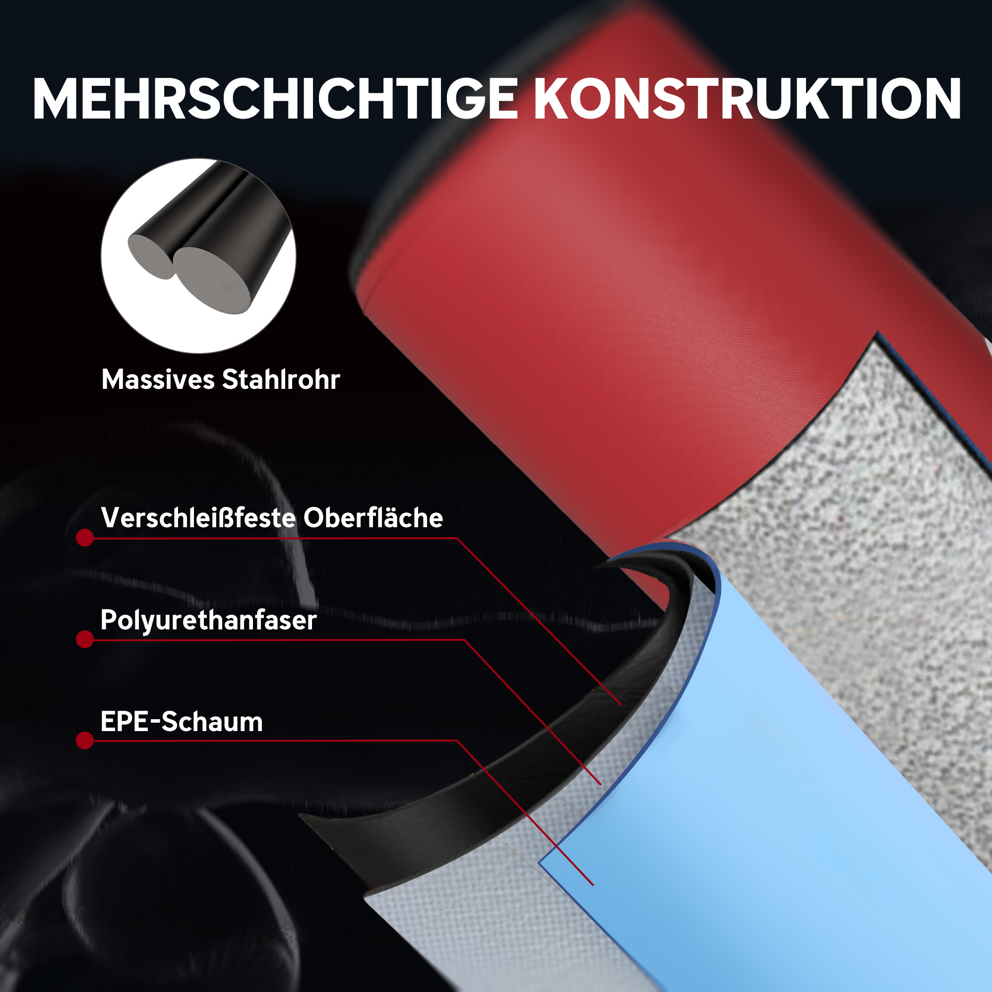 Boxsack freistehend 135 cm Standboxsack 10 Saugnäpfen und Stoßdämpfer für Erwachsene Jugendliche