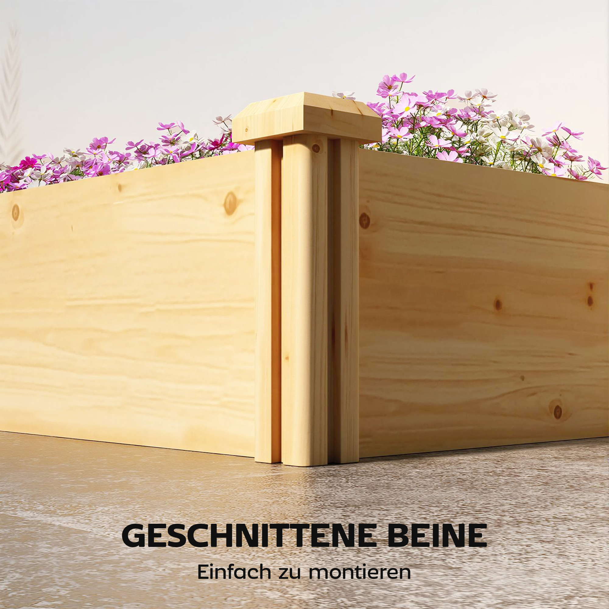 Hochbeet Holz, Pflanzbeet mit Trennwand Offenem Boden, Frühbeet Gartenbeet 235 x 66 x 26 cm Naturholz