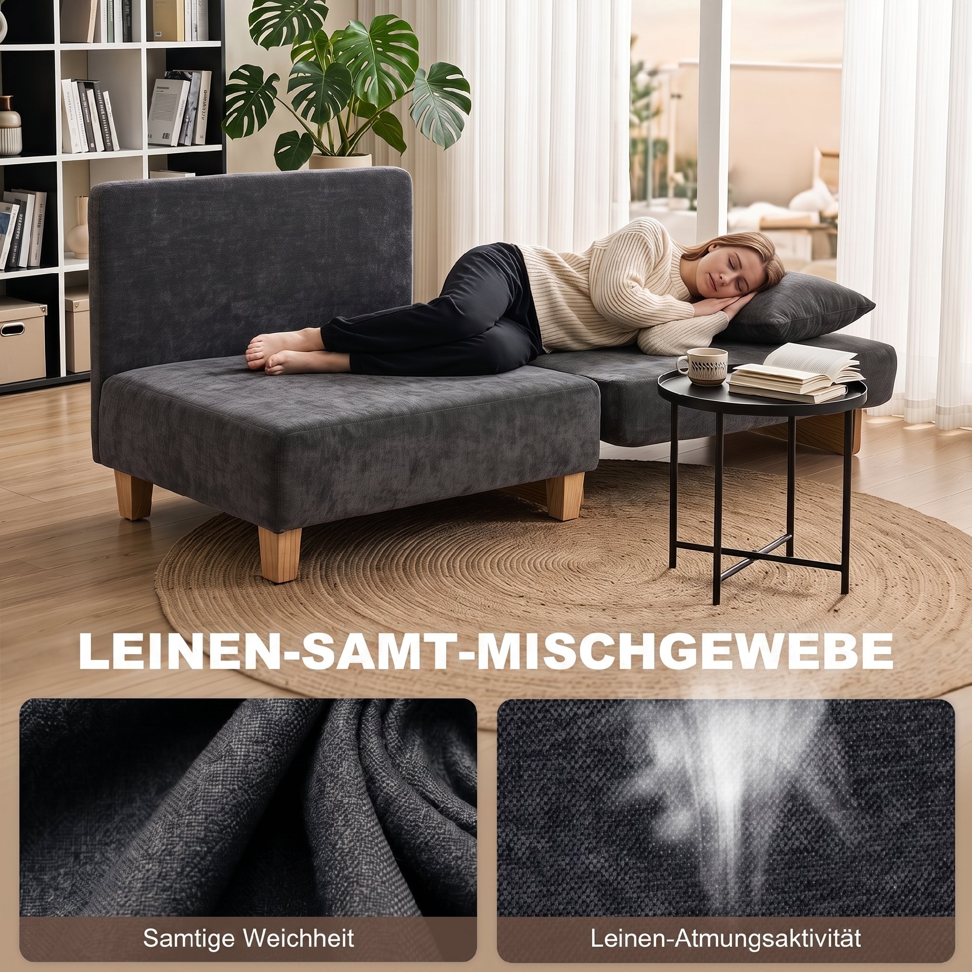 Schlafsessel 2-in-1 mit Bettfunktion, Schlafsofa mit 2 waschbaren Kissen, Seitentaschen für Wohnzimmer, Schlafzimmer