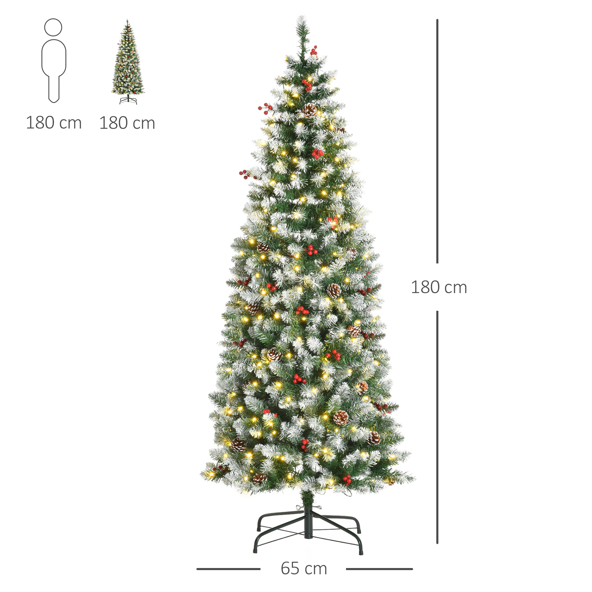 künstlicher Weihnachtsbaum 180 cm Tannenbaum künstlich mit LED Beleuchtung, Schnee, 618 Spitzen Christbaum Weihnachtsdeko inkl. Stahlständer für drinnen