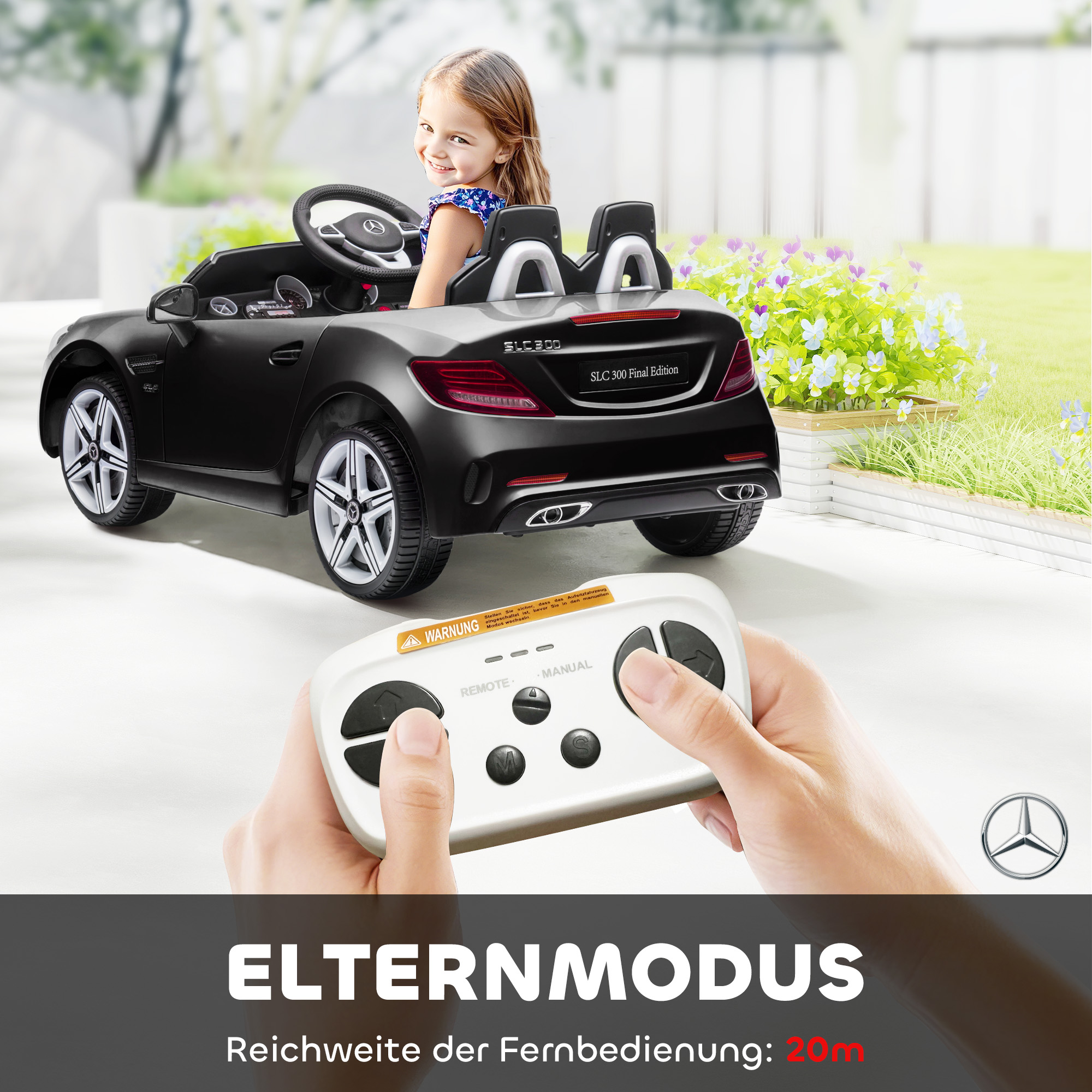 Kinder-Elektroauto, mit LED-Scheinwerfern, Sicherheitsgurt, Hupe, Musik, 3-5 km/h, schwarz, 107 x 62,5 x 44cm