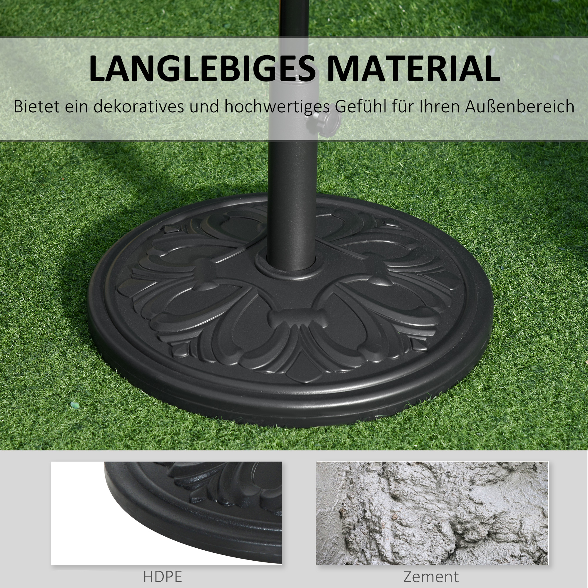 Sonnenschirmständer 13 kg Schirmständer Schirmstangen mit 35 mm/38 mm/48 mm Durchmesser Schirmhalter für Garten, Balkon, Antik Schwarz