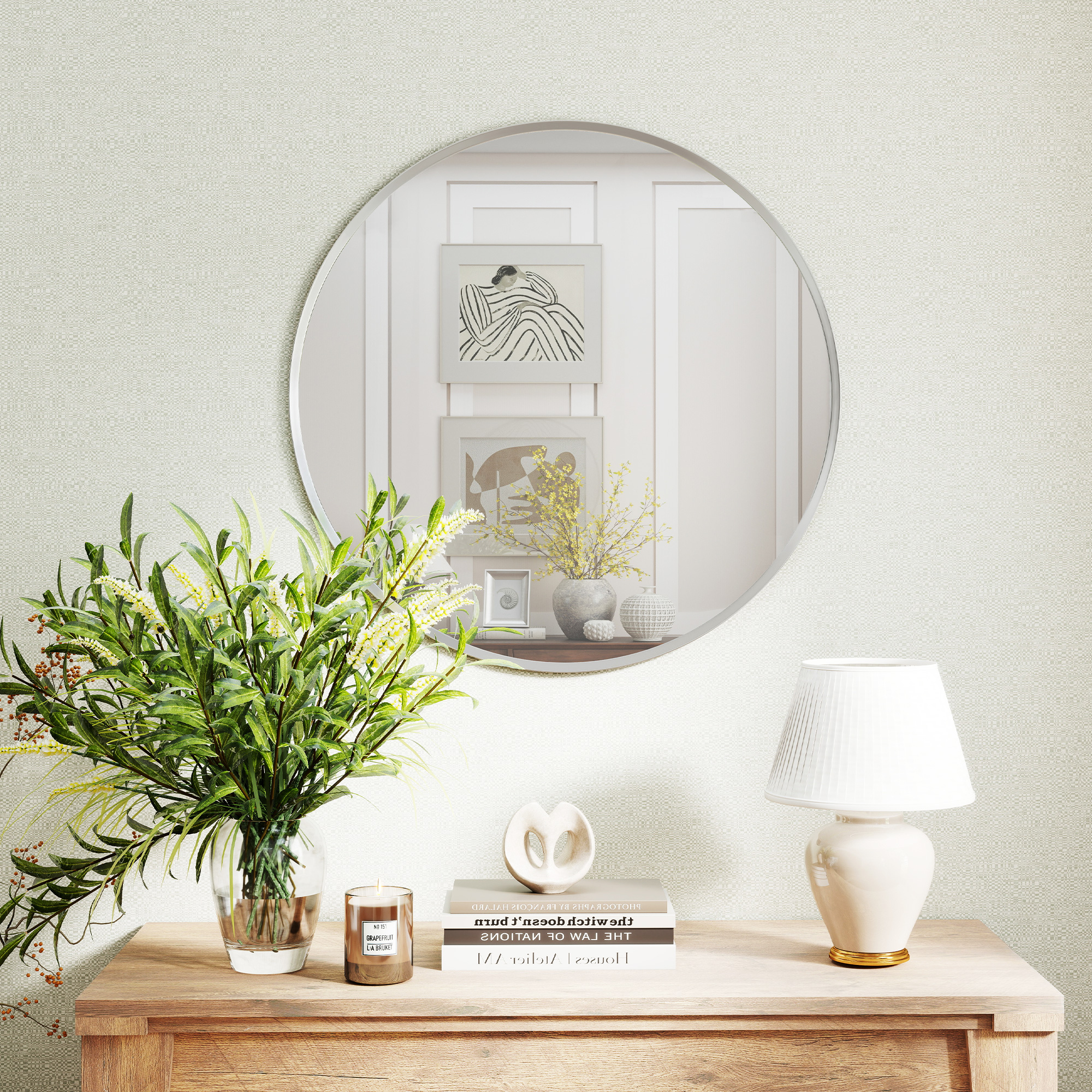 Wandspiegel, modernes Design, 61 x 61 cm, Silber