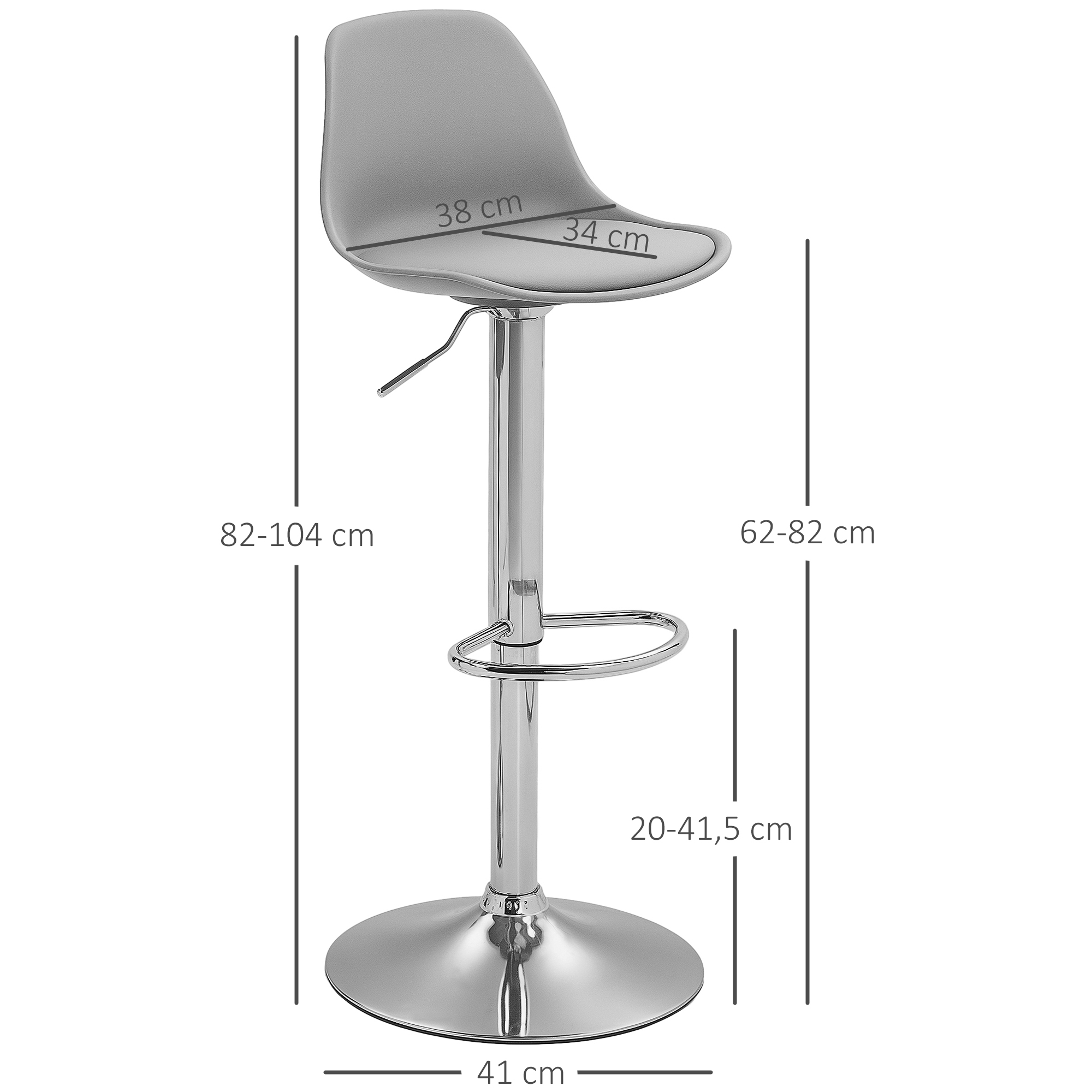 2er-Set Barhocker, Barstühle, Drehstühle mit Lehne, höhenverstellbar, bis 120 kg belastbar, 42 x 41 x 82-104 cm, Grau
