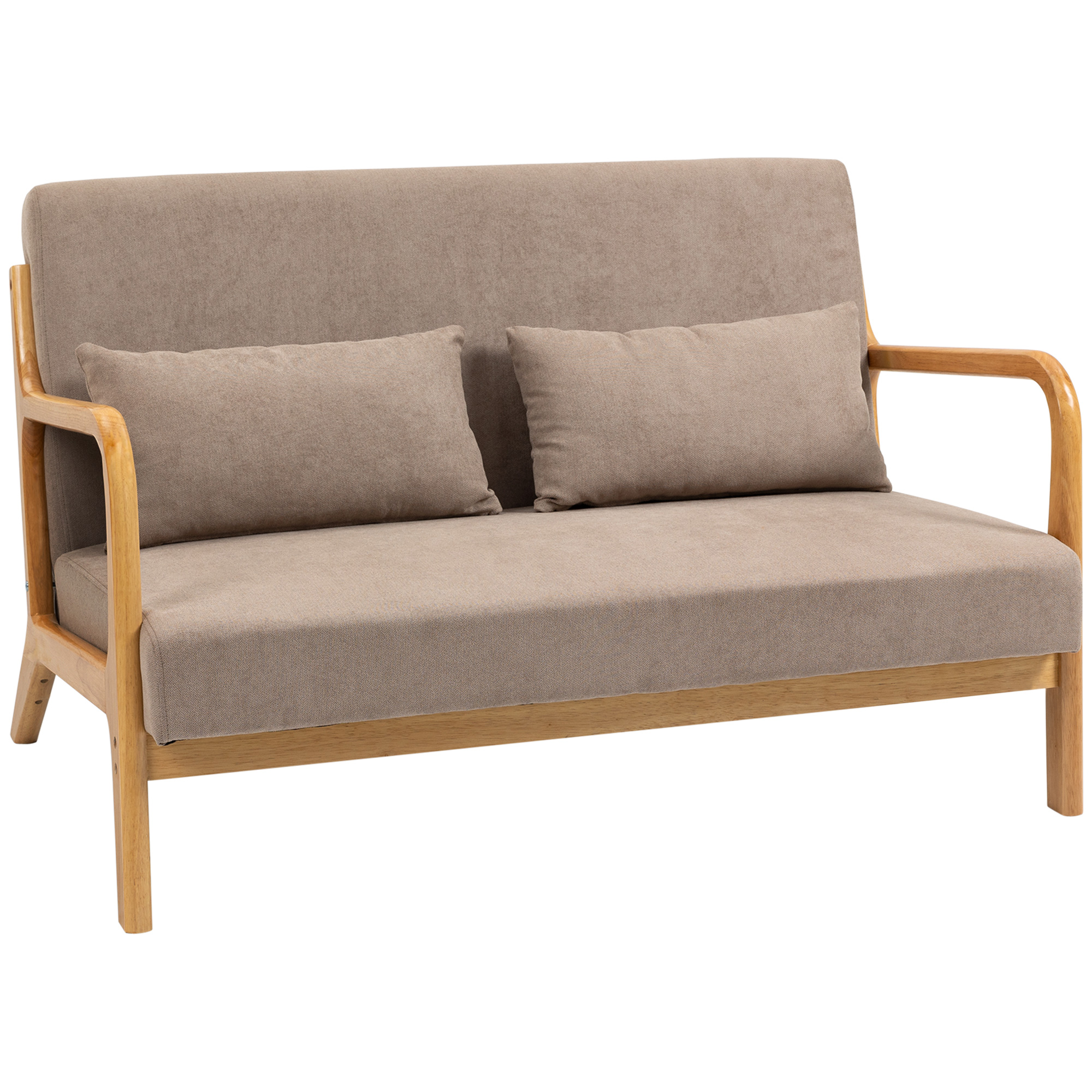 2-er Sofa, 2-Sitzer, kleines Sofa, Retrodesign, 2 Kissen, Kautschukholz, Braun + Natur 2-er Sofa, 2-Sitzer, kleines Sofa, Retrodesign, 2 Kissen, Kautschukholz, Braun + Natur