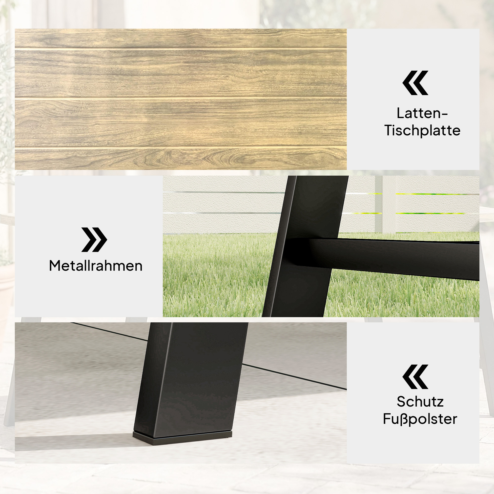 Outdoor-Couchtisch, rechteckiger Metall-Beistelltisch mit Tischplatte in Holzoptik, 100 x 55 cm, Braun