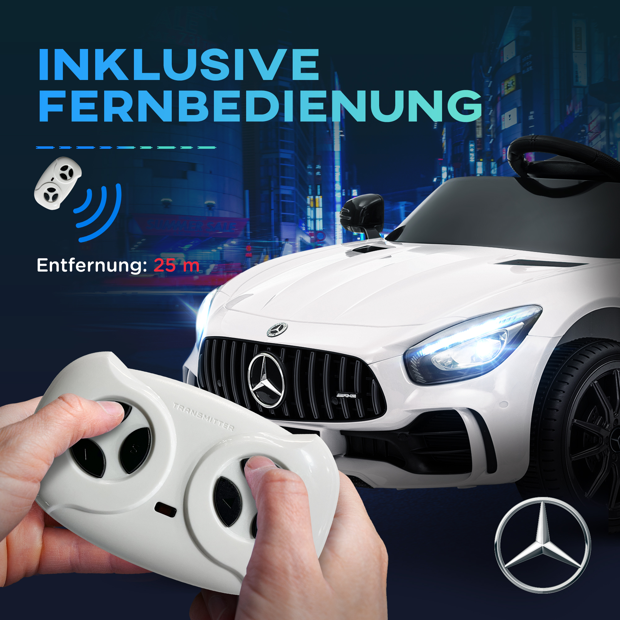 Elektro-Kinderauto, Mercedes, 3-5 km/h, Fernbedienung, Licht & Musik, Weiß