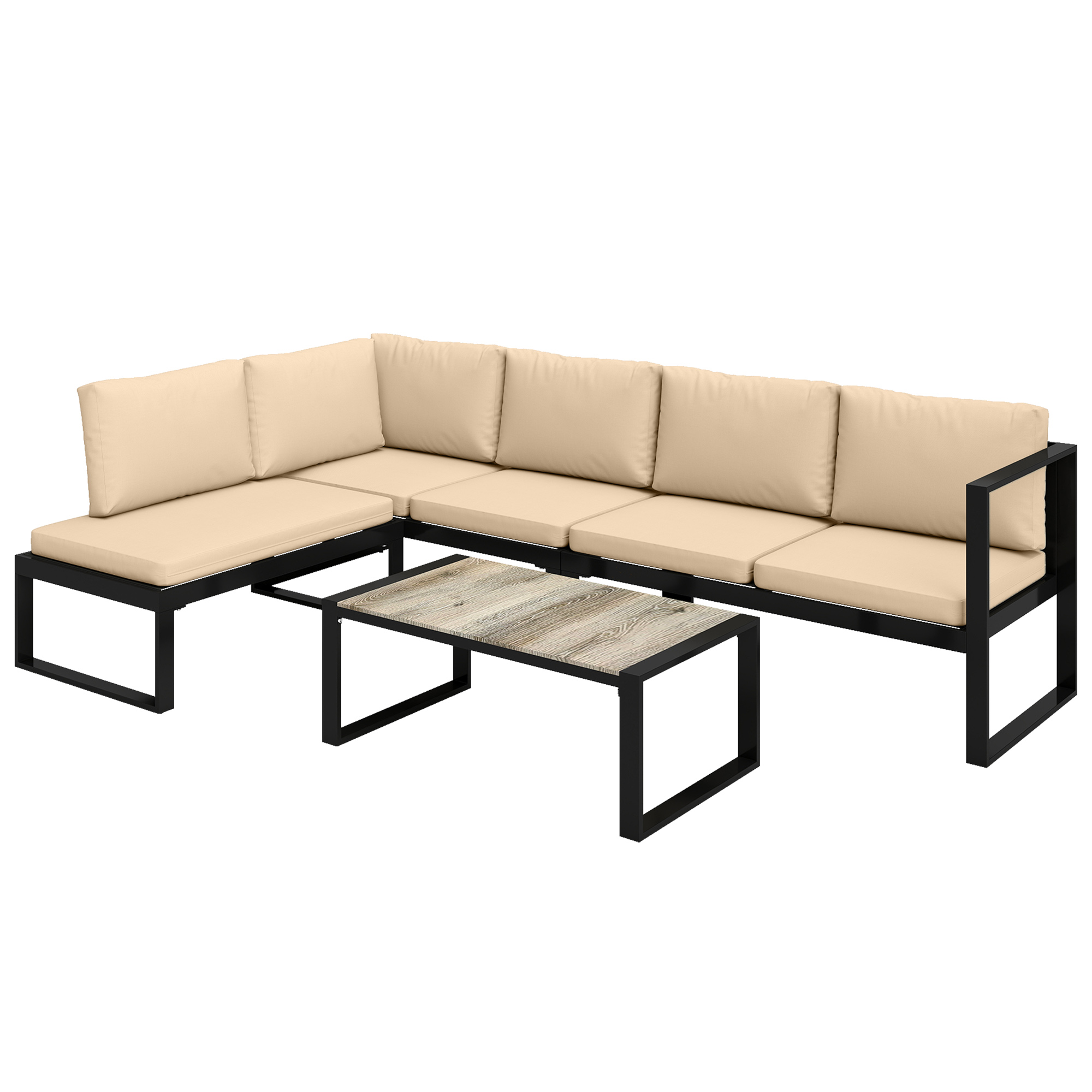 4-teiliges Gartenmöbel-Set, Sofa-Set mit 2 Zweisitzern, armloser Stuhl, Couchtisch, für Balkon, Khaki
