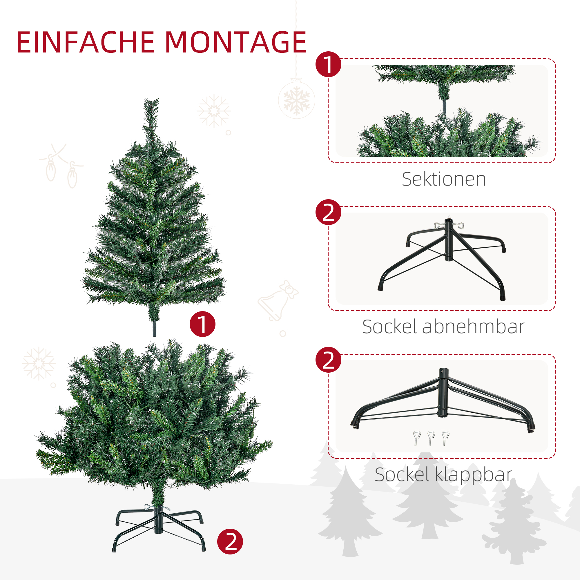 Weihnachtsbaum Christbaum Kunsttanne, 1,2m, LEDs, inkl. Stern, 75 cm x 75 cm x 120 cm, Grün