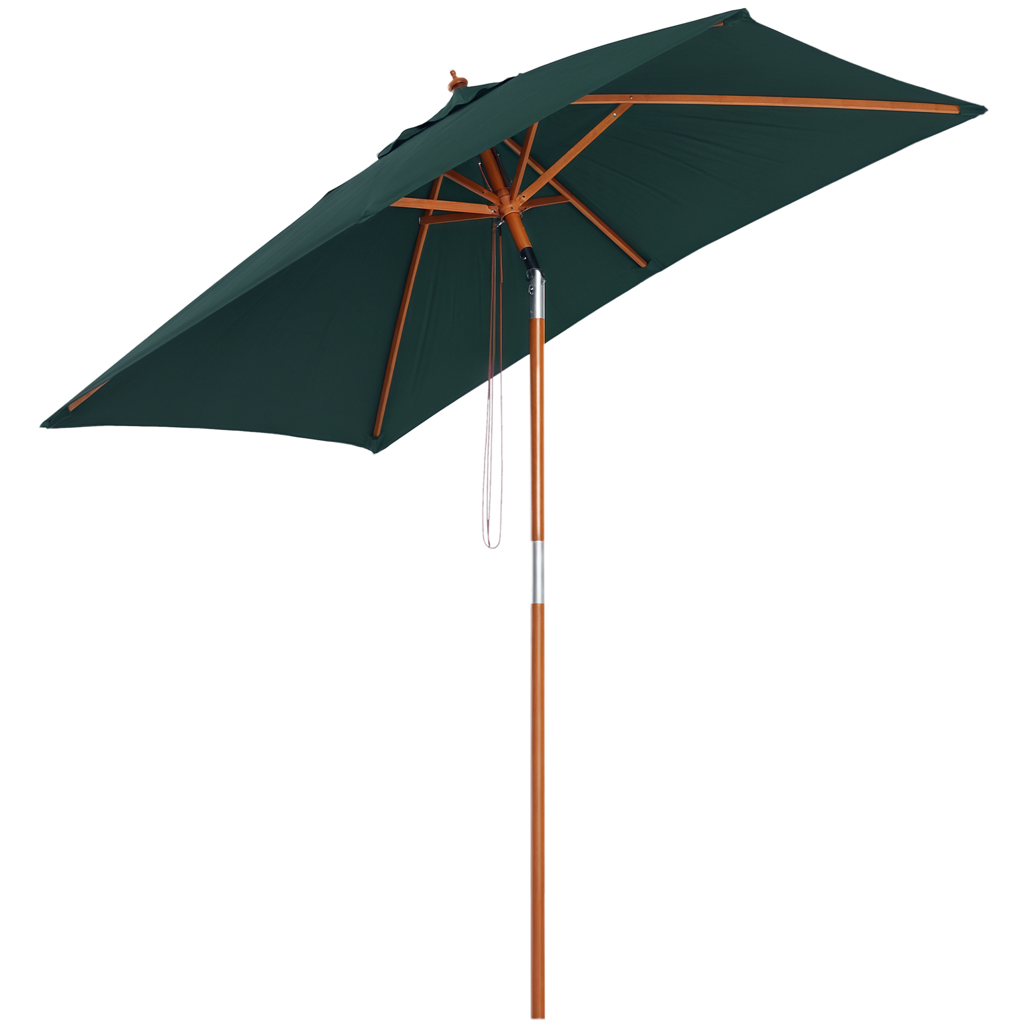 Sonnenschirm 200 x 150 x 235 cm Knickbarer Gartenschirm 3-stufig einstellbar rechteckig Strandschirm wasserabweisend und UV-beständig für Strand Balkon Terrasse Garten Grün